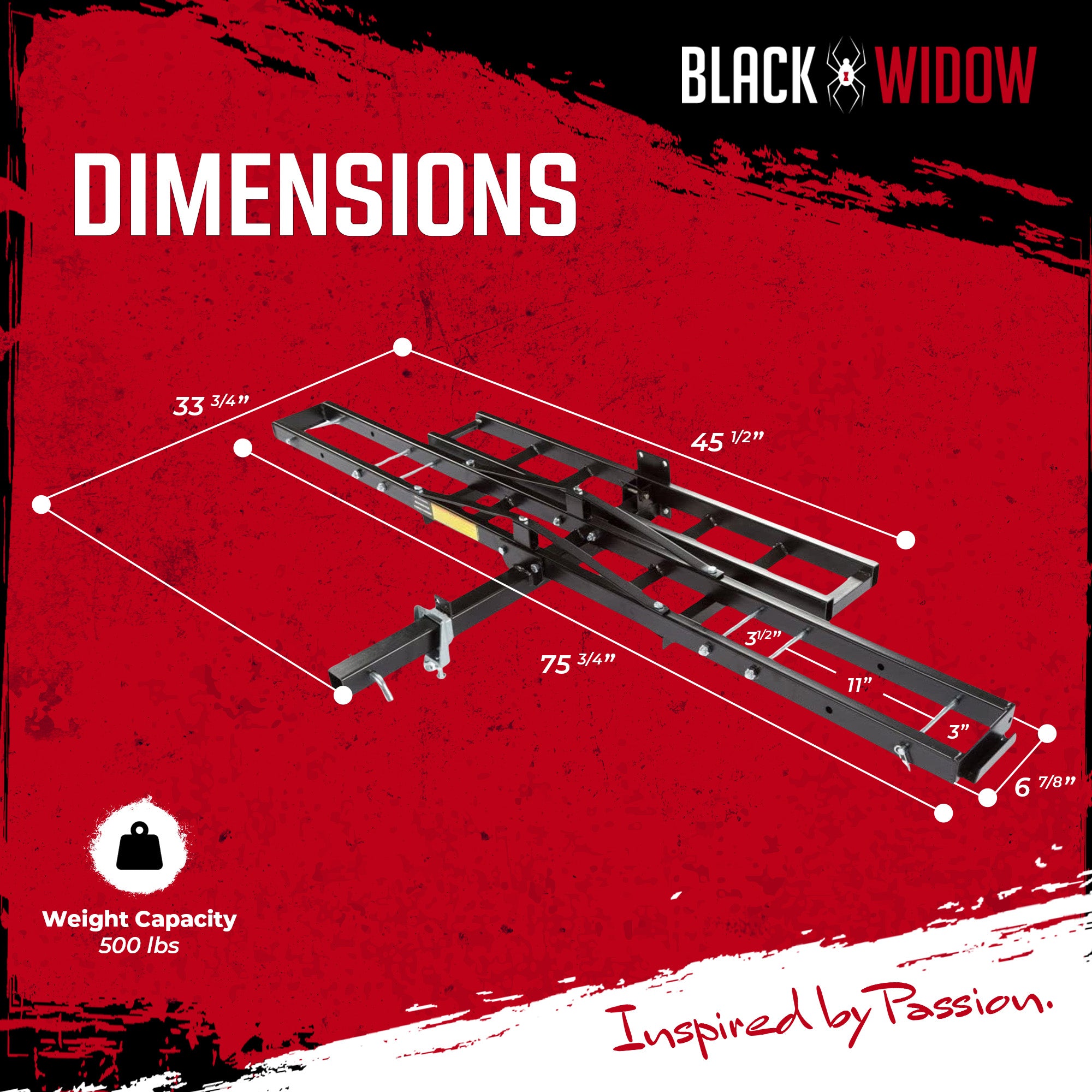 Black Widow Motorcycle Bike Carrier with Ramp for 2" Hitch, 500 Pound Capacity - Smart-nests