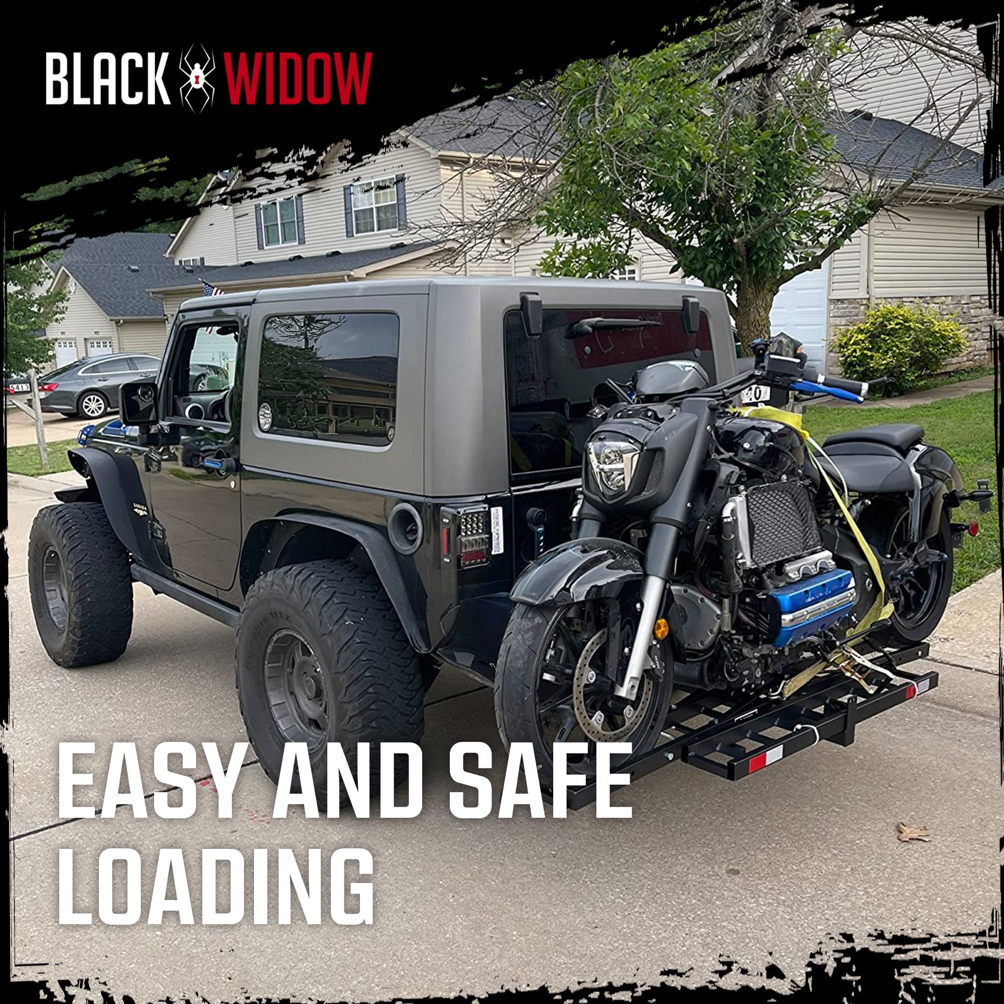 Black Widow Motorcycle Bike Carrier with Ramp for 2" Hitch, 500 Pound Capacity - Smart-nests
