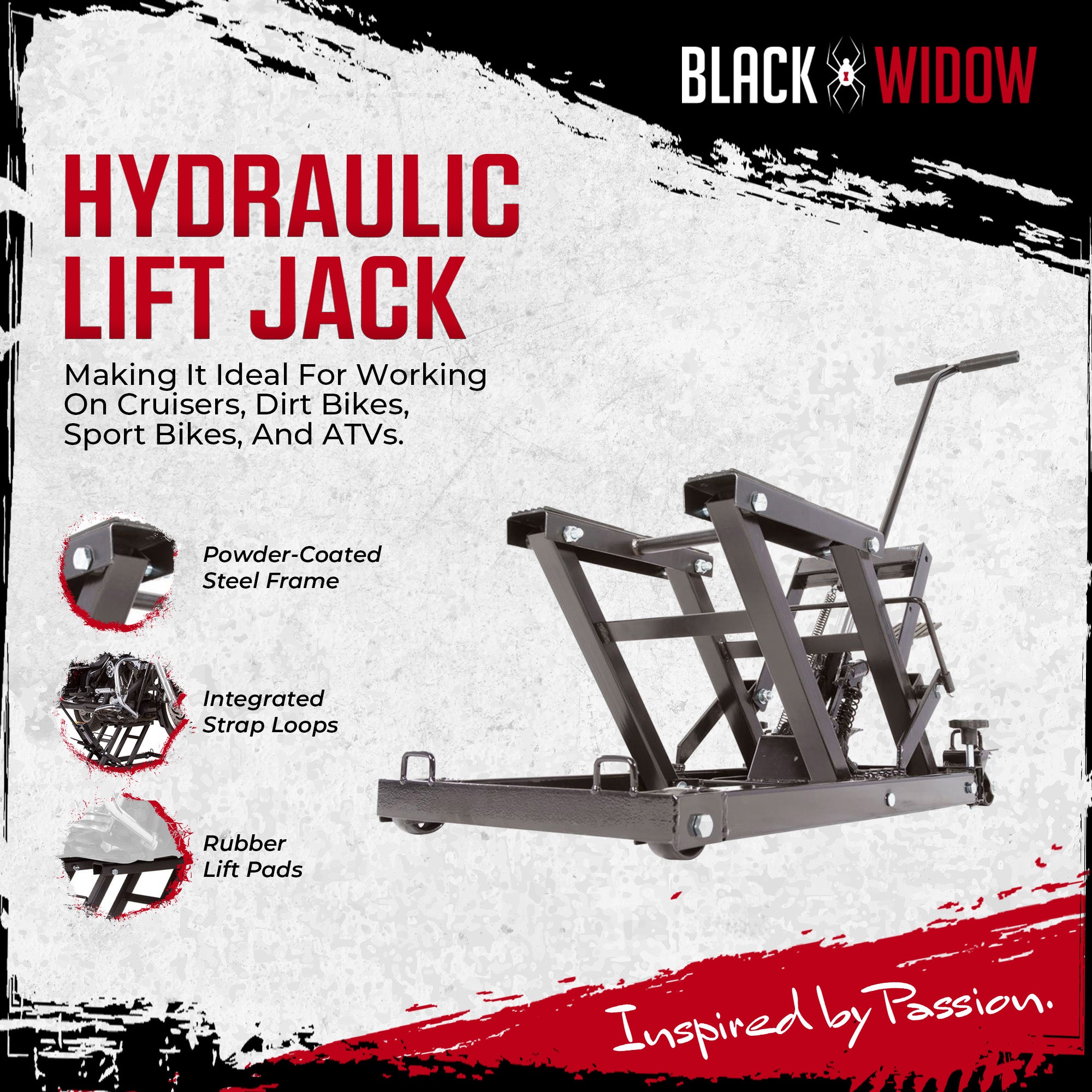 Black Widow Motorcycle and ATV Hydraulic Lift Jack Stand up to 1500 Pound, Black - Smart-nests