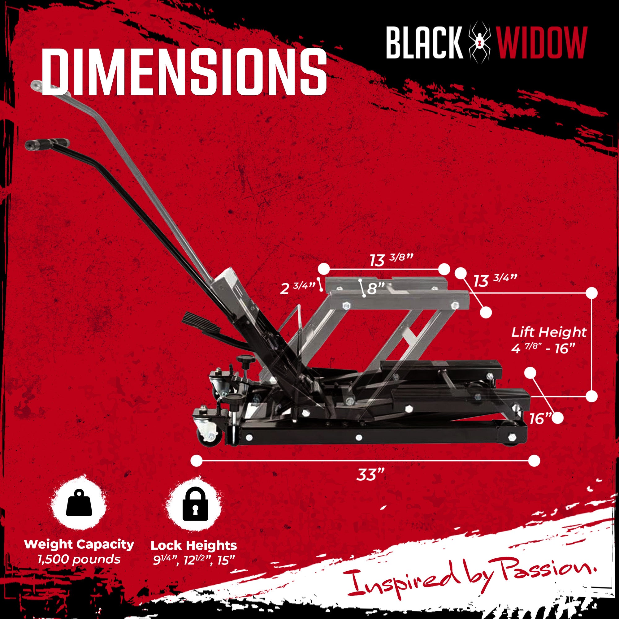 Black Widow Motorcycle and ATV Hydraulic Lift Jack Stand up to 1500 Pound, Black - Smart-nests