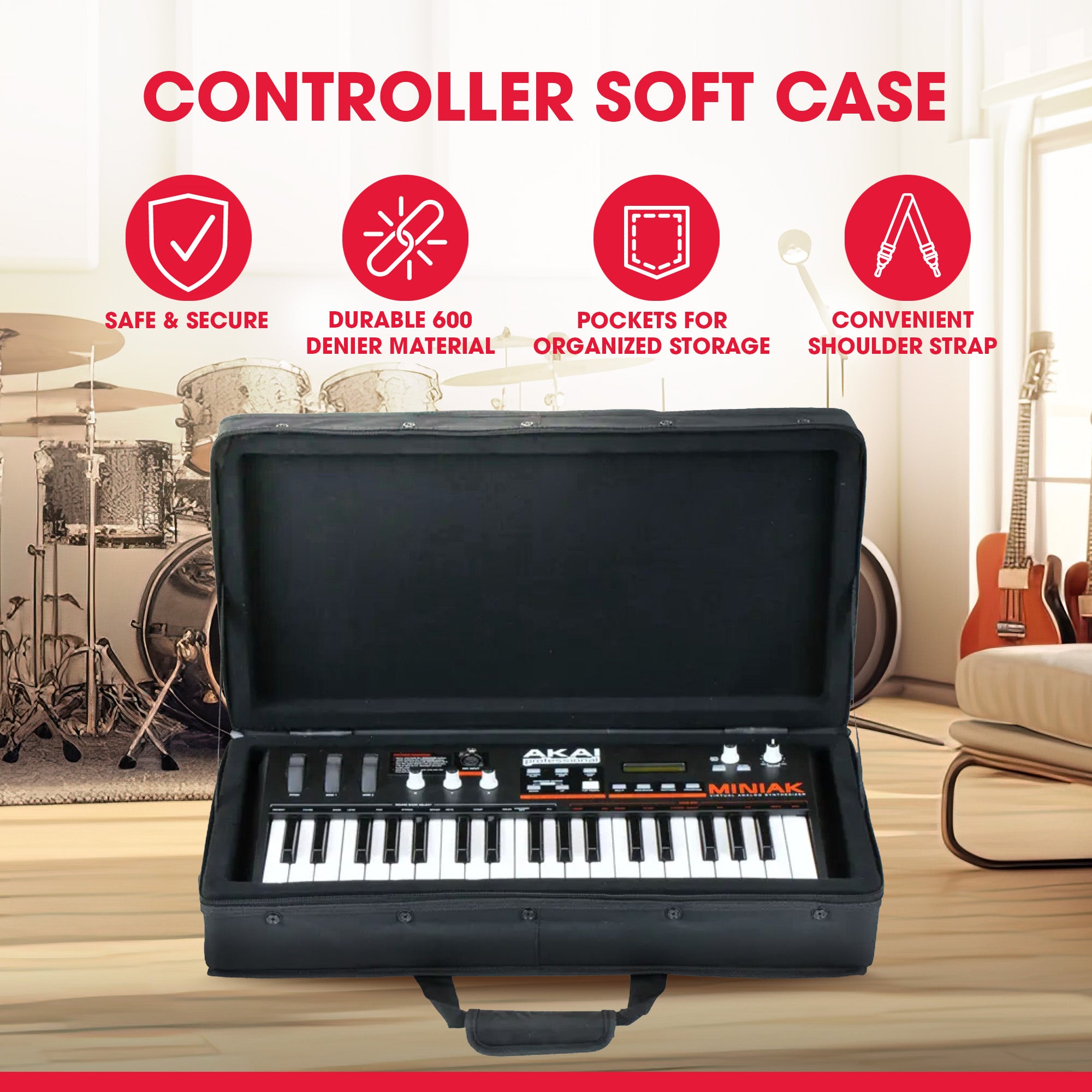 SKB 23”x11” DJ Controller & Small MIDI Keyboard Soft Case Padded Bag, Black - Smart-nests