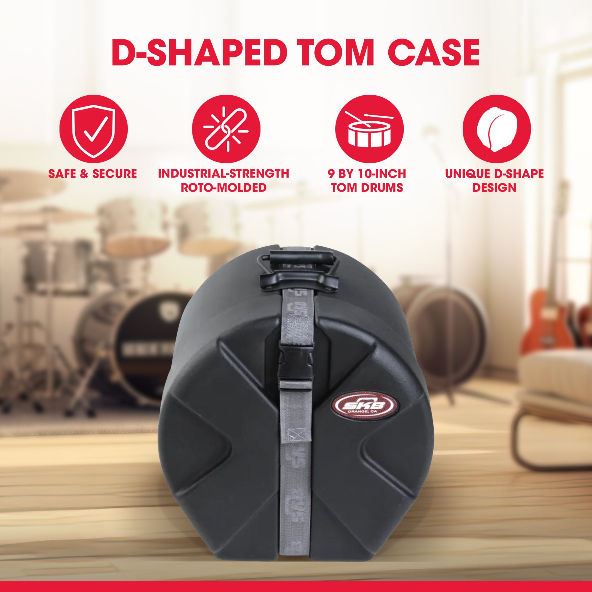 SKB 9" x 10" Tom Case with Padded Interior and D-Shaped Drum Design, Black - Smart-nests