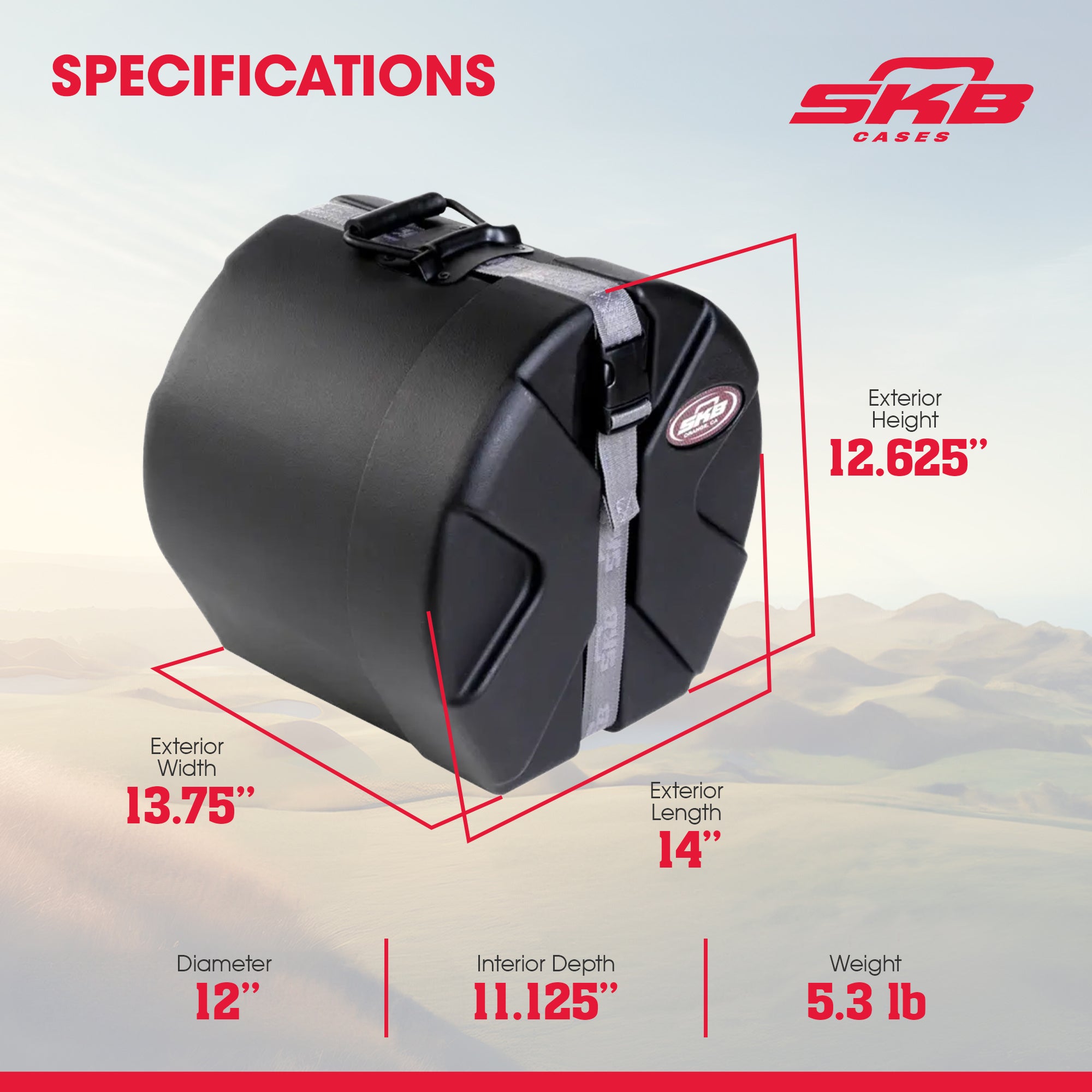 SKB 9" x 10" Tom Case with Padded Interior and D-Shaped Drum Design, Black - Smart-nests
