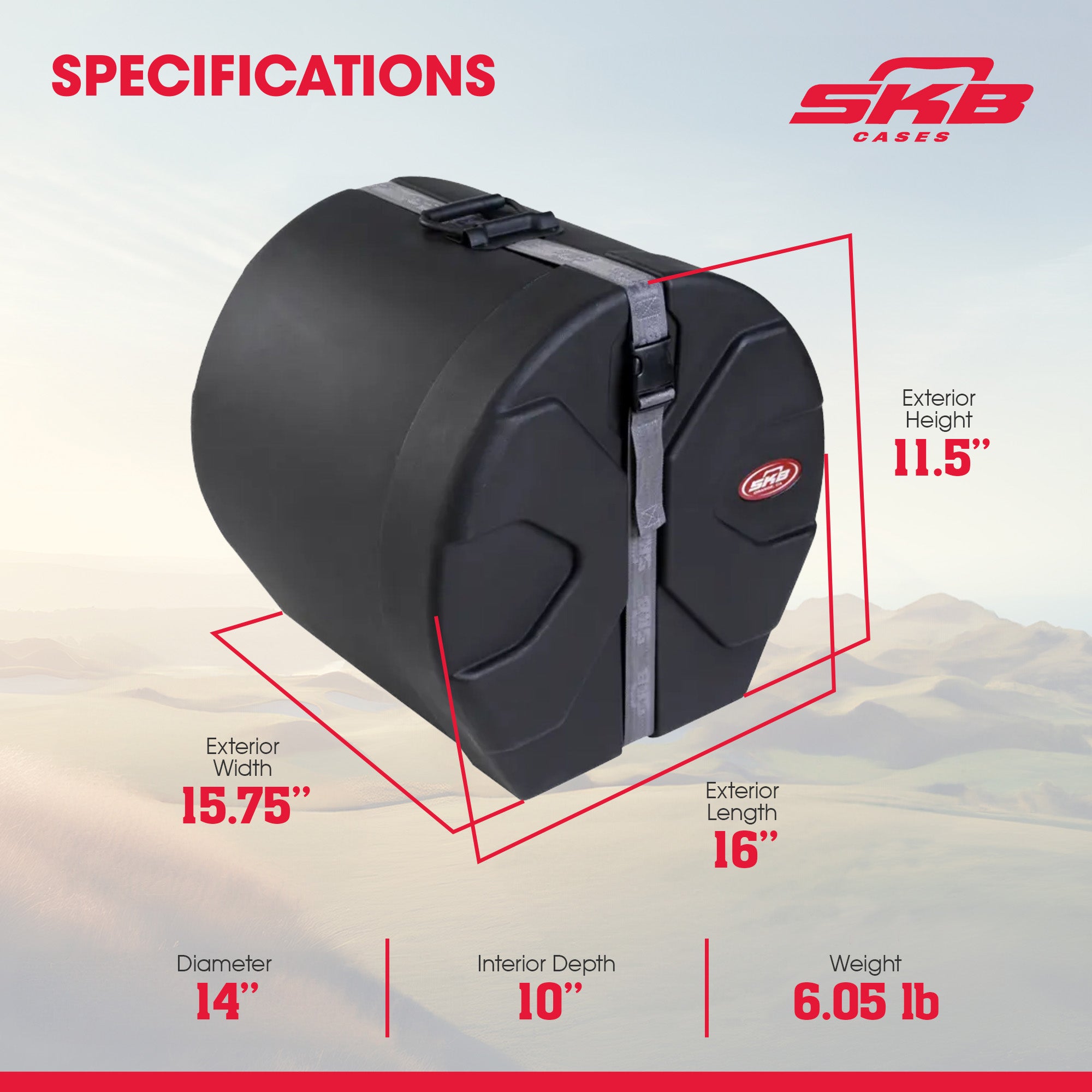 SKB 8" x 12" Tom Case with Padded Interior and D-Shaped Drum Design, Black - Smart-nests
