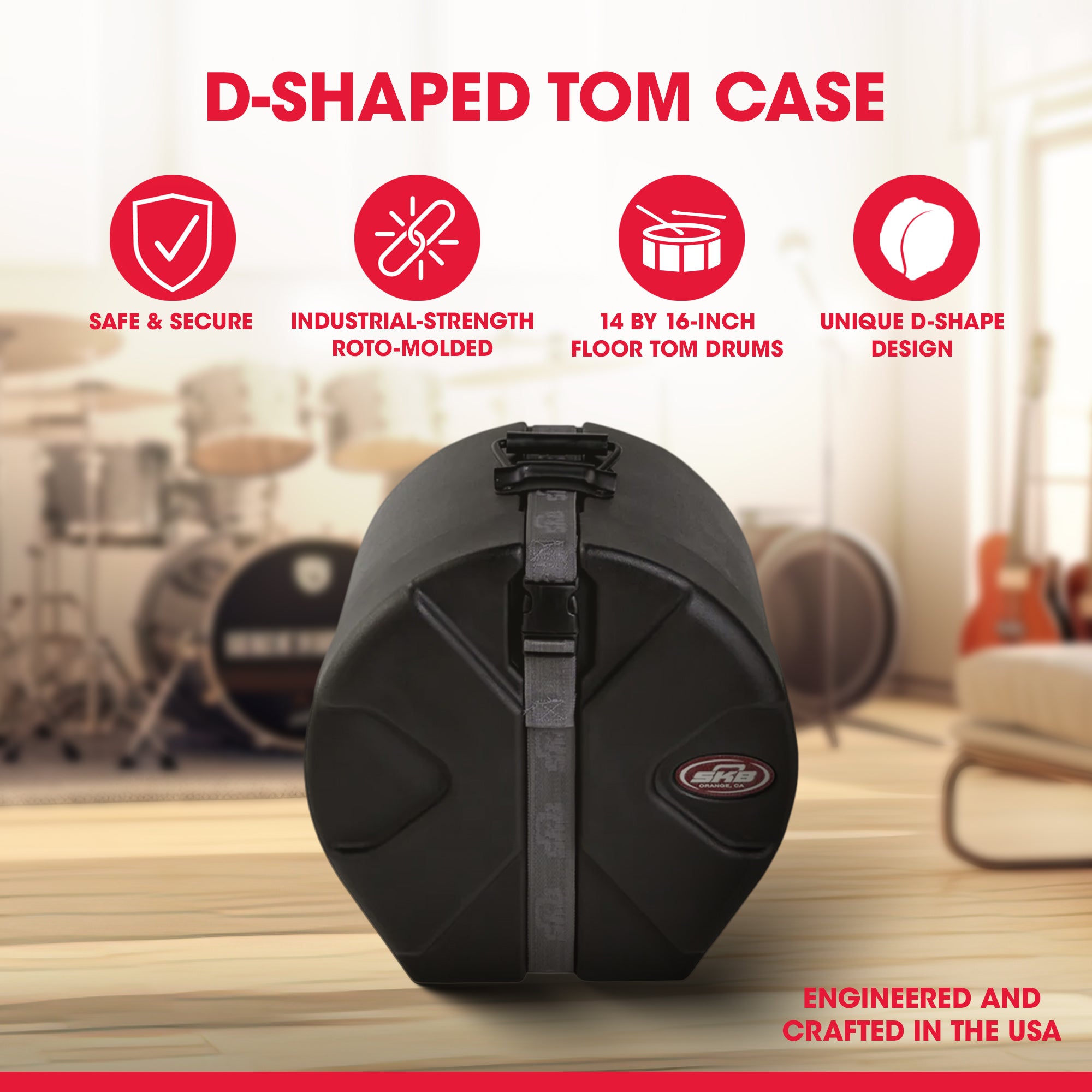 SKB 9" x 12" Tom Case with Padded Interior and D-Shaped Drum Design, Black