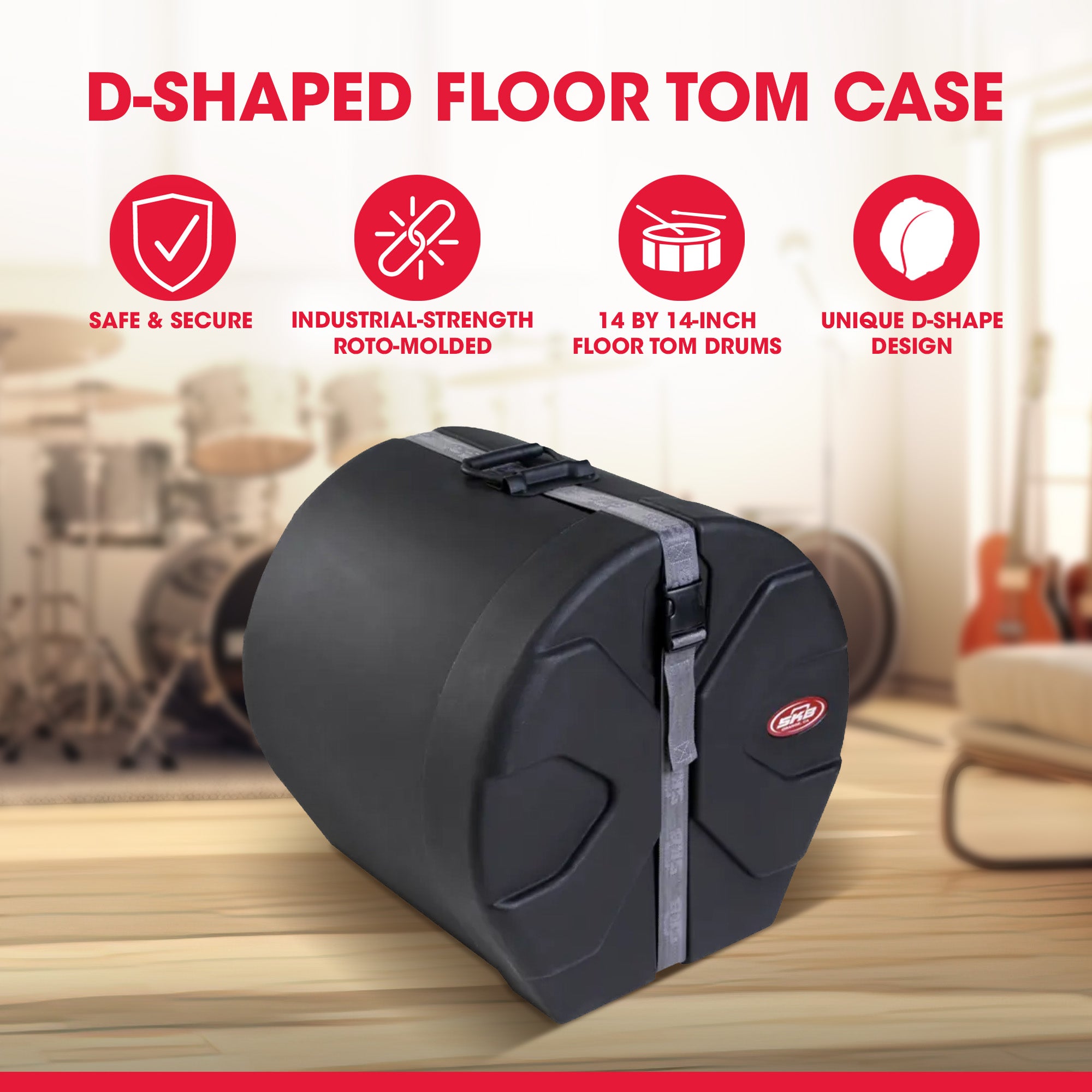 SKB 14" x 14" Floor Tom Case with Padded Interior and D-Shaped Drum Design - Smart-nests