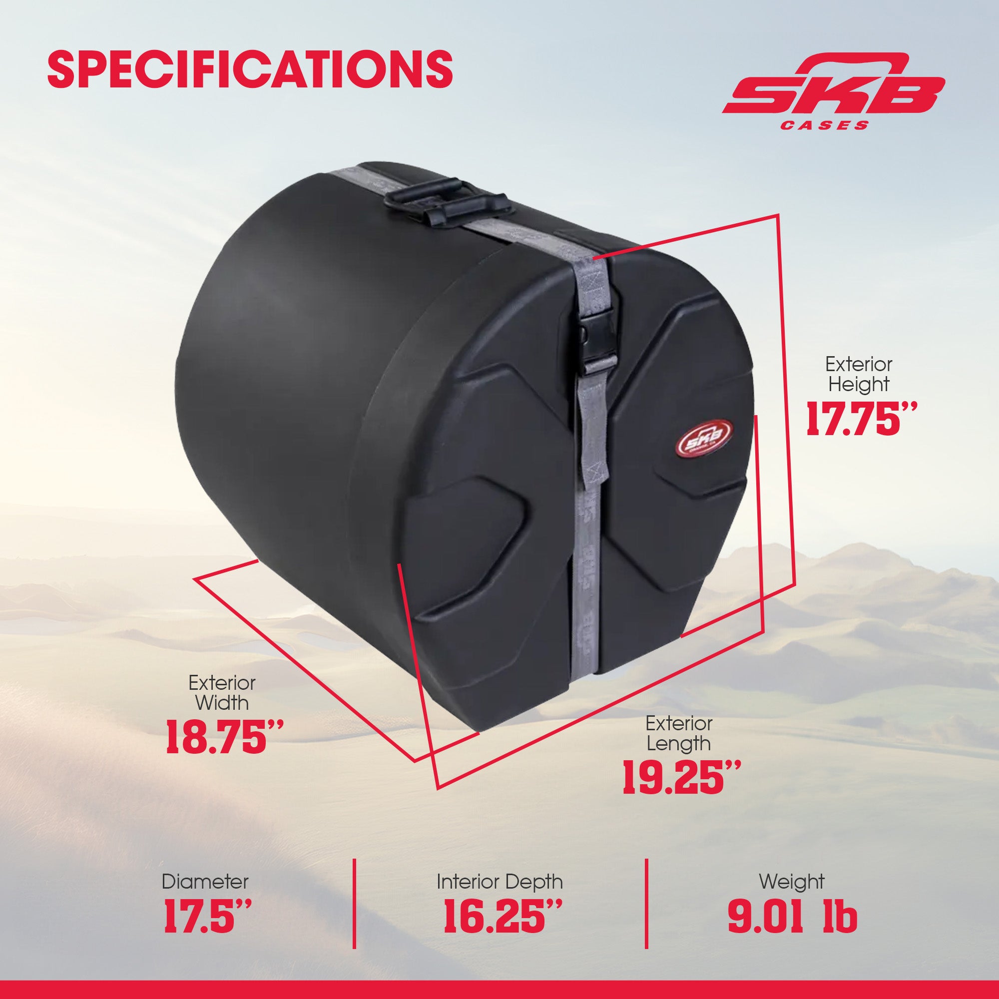 SKB 14" x 14" Floor Tom Case with Padded Interior and D-Shaped Drum Design - Smart-nests