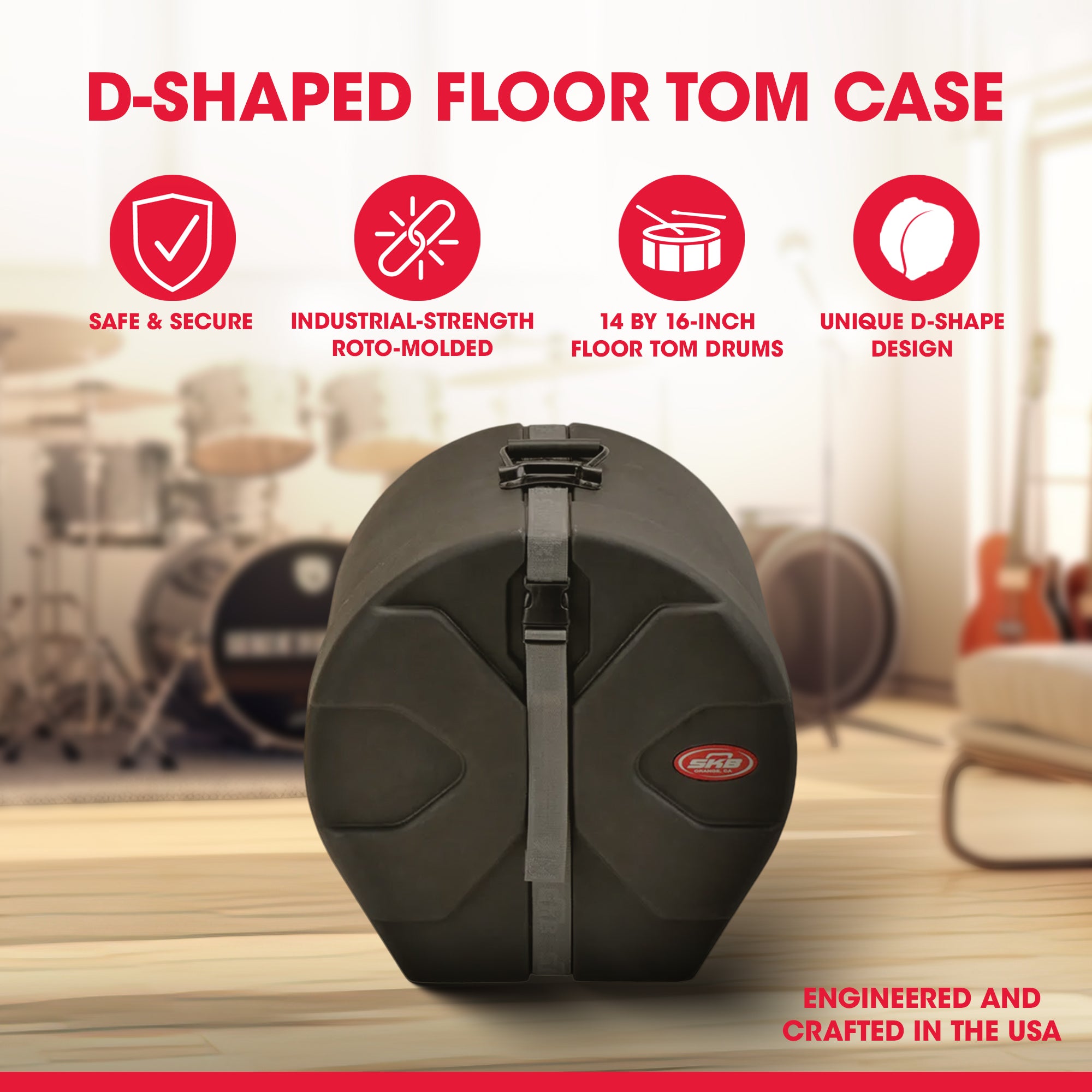 SKB 14" x 16" Tom Case with Padded Interior and D-Shaped Drum Design - Smart-nests