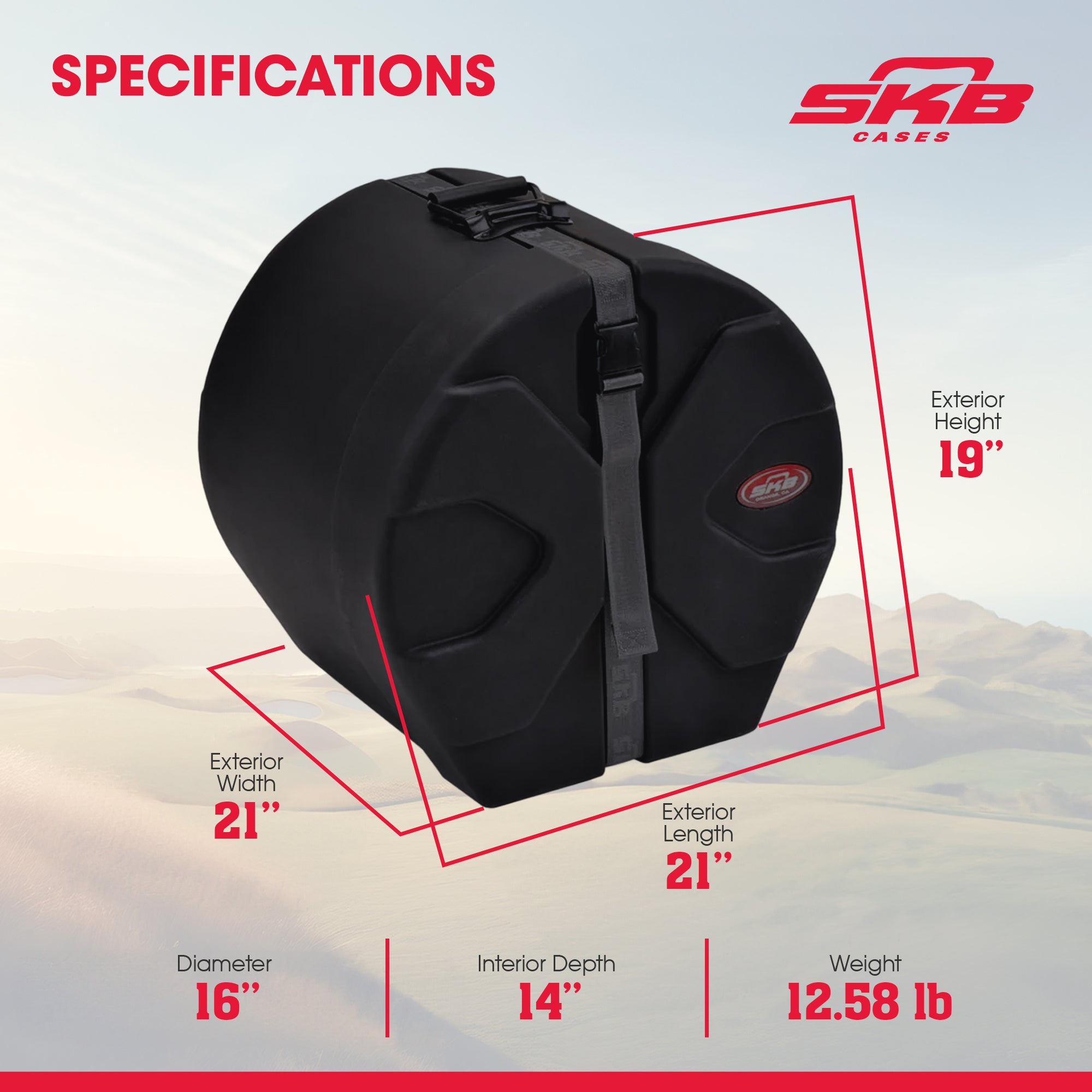 SKB 14" x 16" Tom Case with Padded Interior and D-Shaped Drum Design - Smart-nests