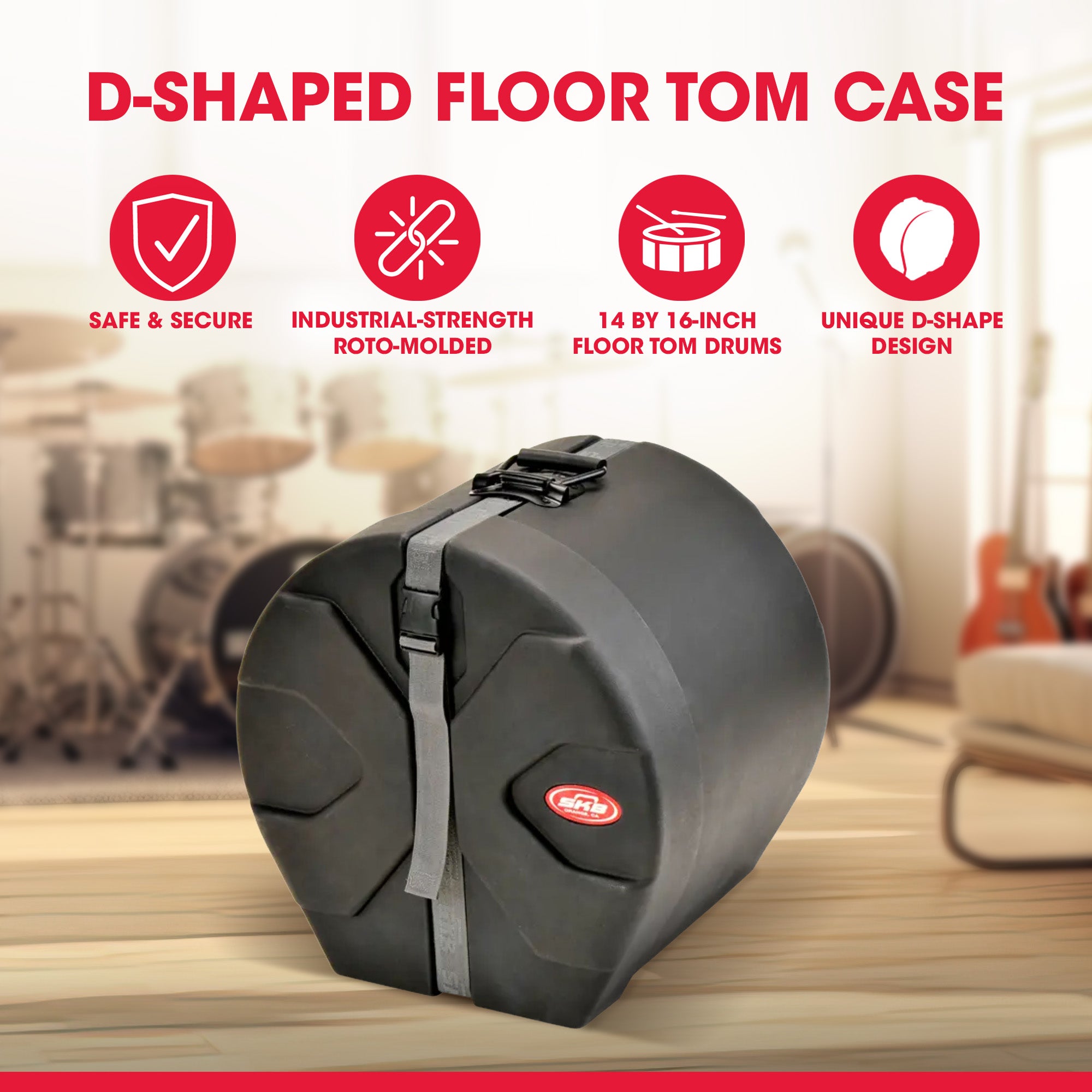 SKB 14" x 16" Floor Tom Case with Padded Interior and D-Shaped Drum Design - Smart-nests