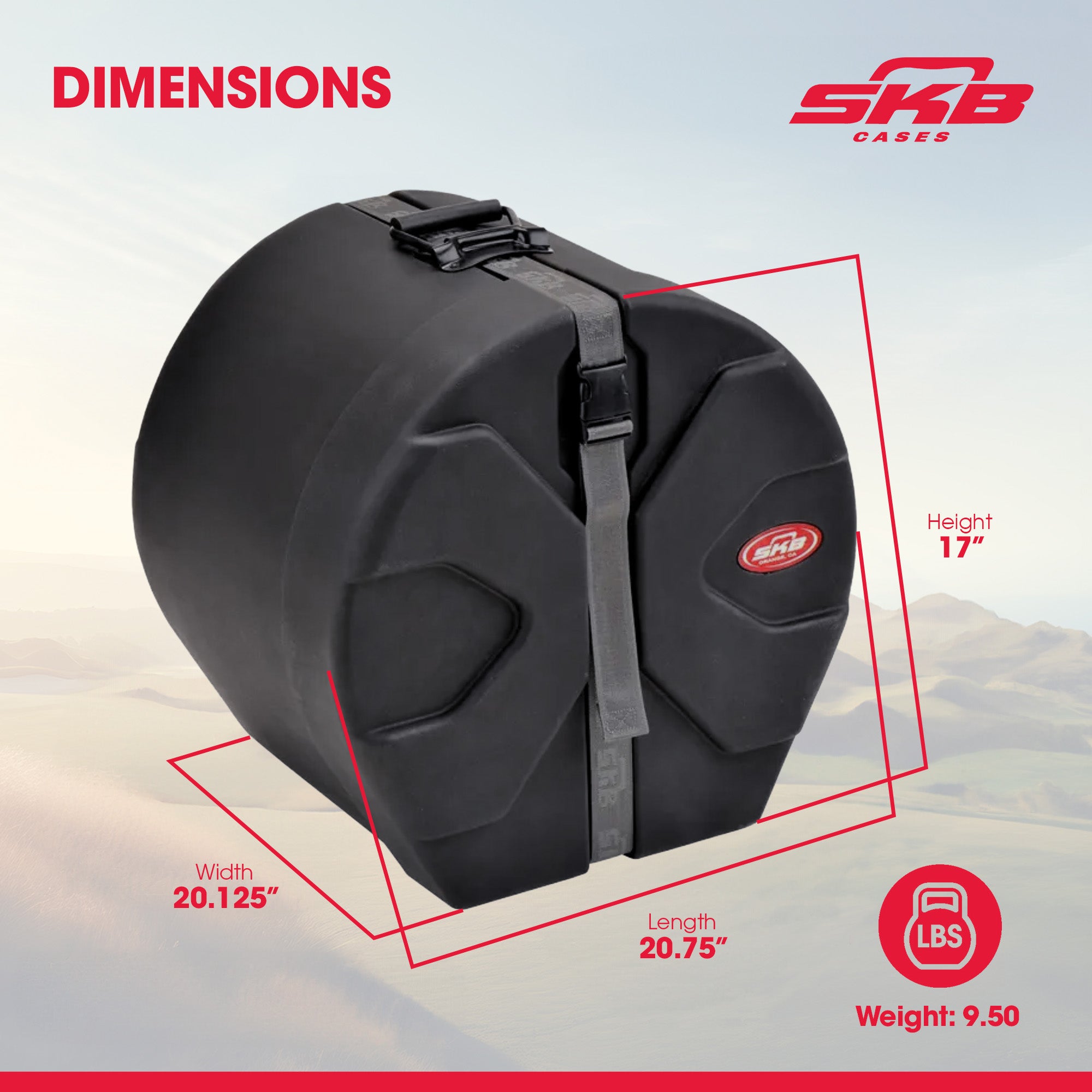 SKB 14" x 16" Floor Tom Case with Padded Interior and D-Shaped Drum Design - Smart-nests