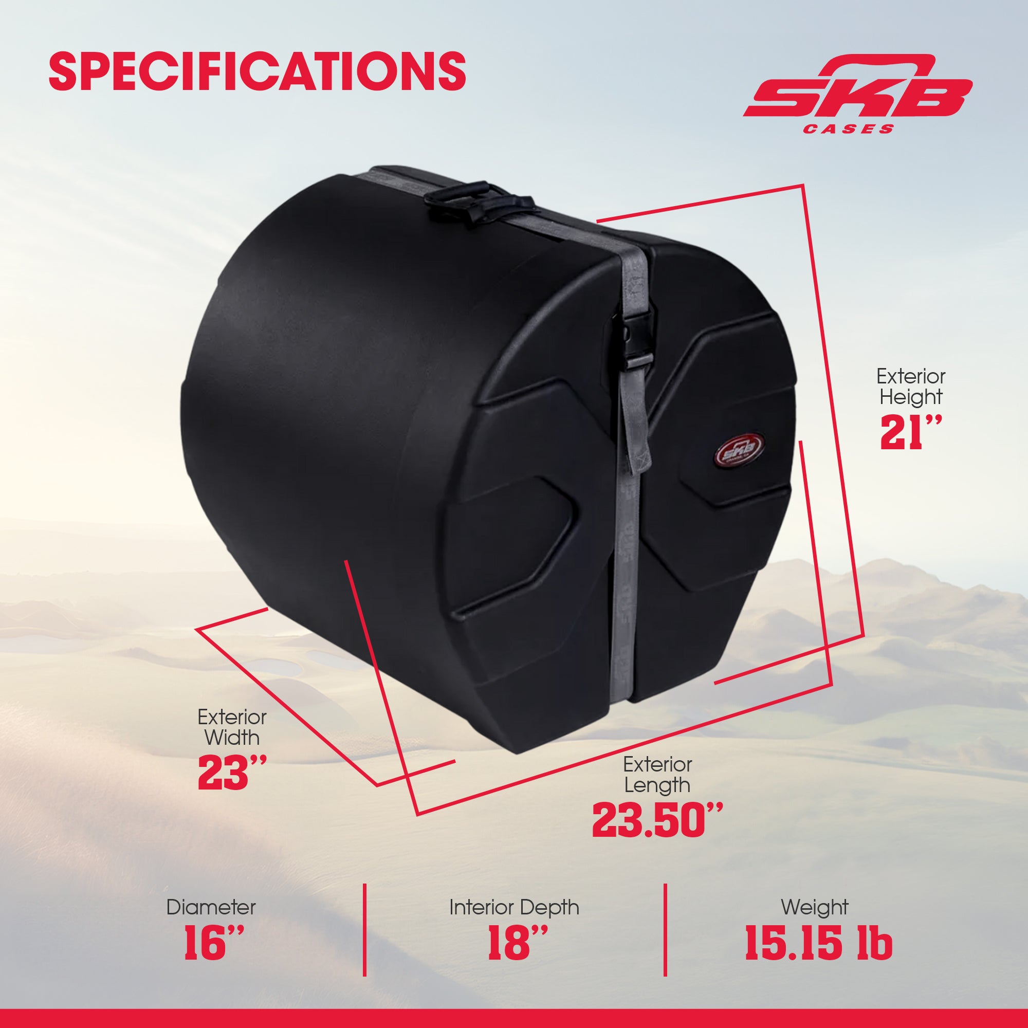 SKB 16" x 18" Floor Tom Case with Padded Interior and D-Shaped Drum Design - Smart-nests