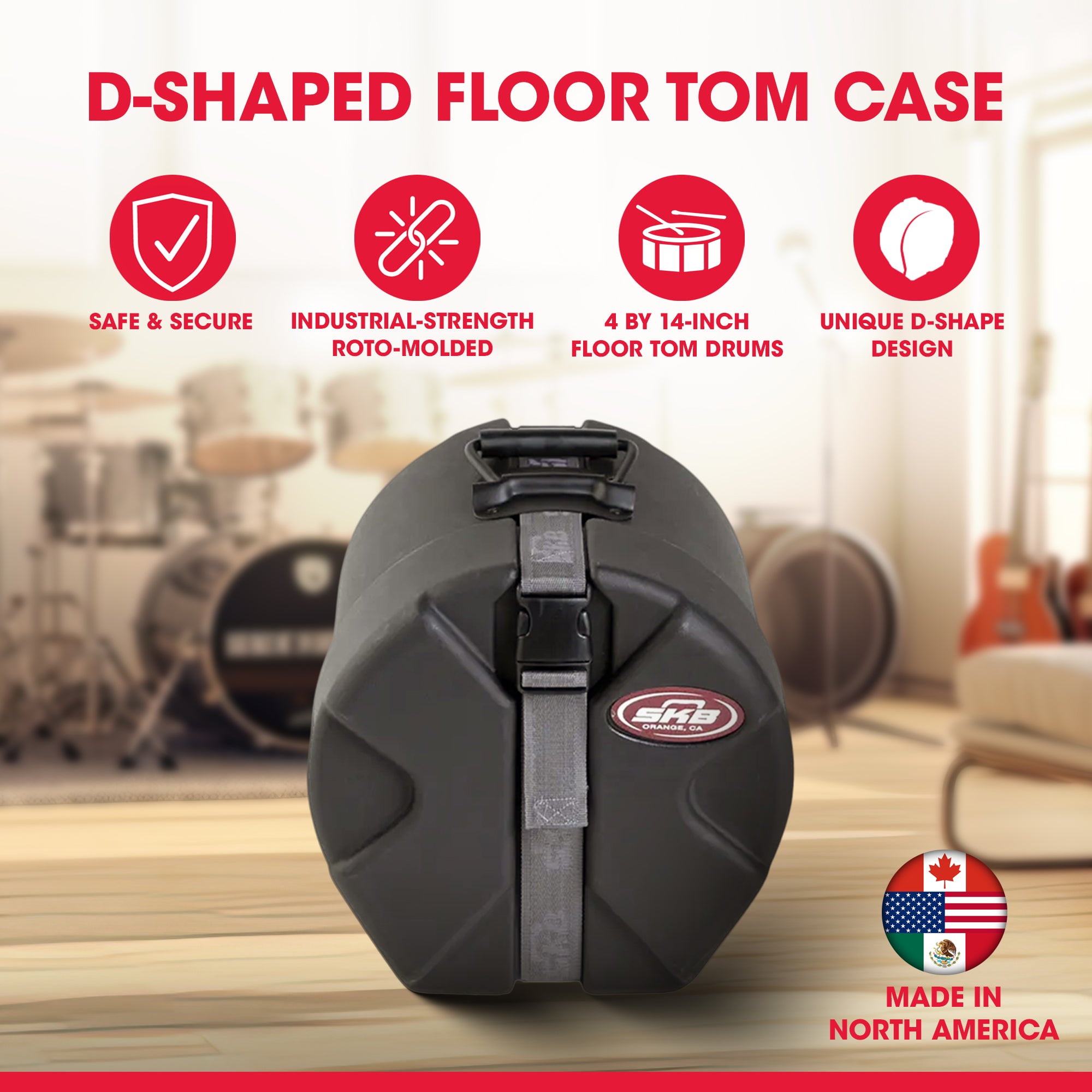 SKB 4" x 14" Snare Case with Padded Interior and D-Shaped Drum Design - Smart-nests