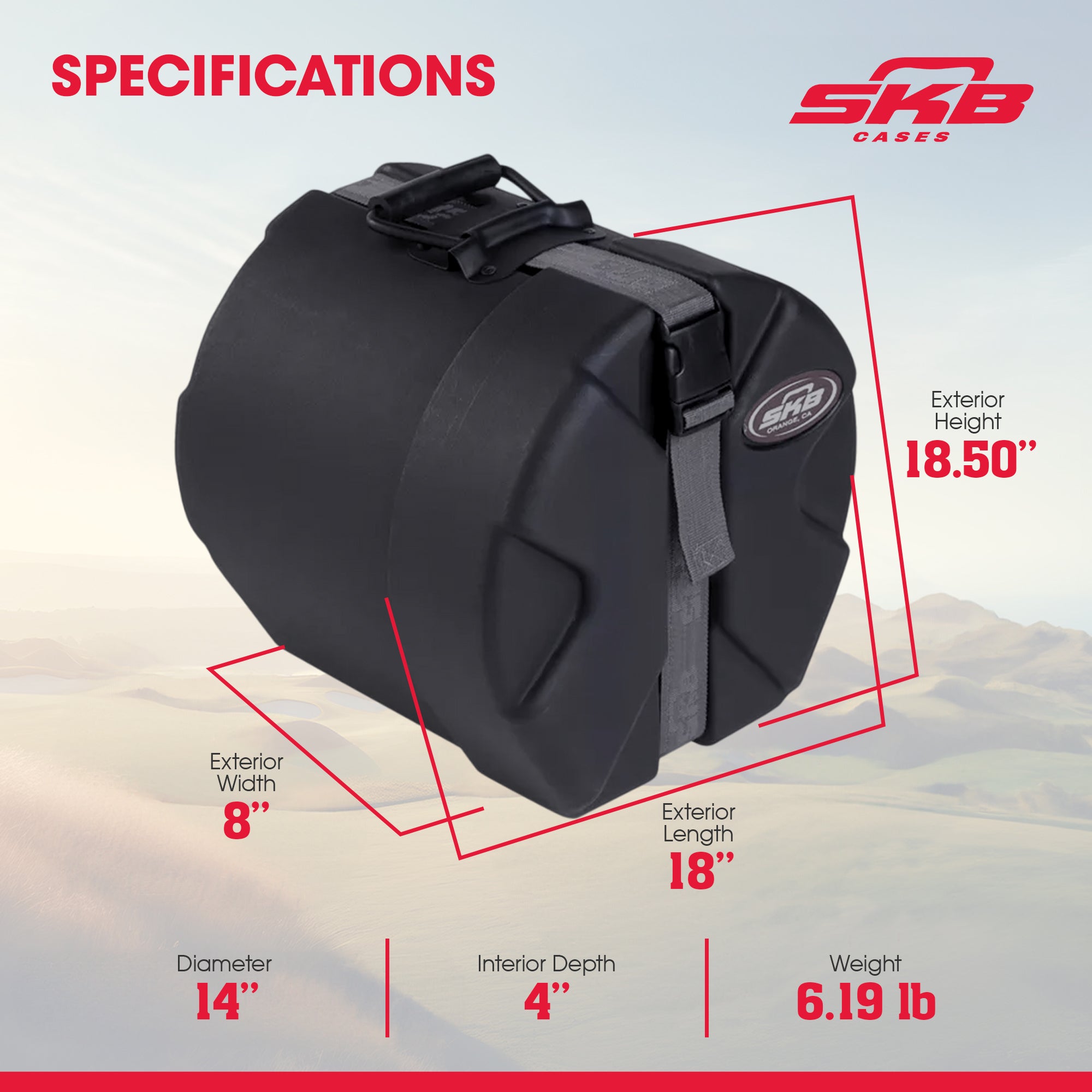 SKB 4" x 14" Snare Case with Padded Interior and D-Shaped Drum Design - Smart-nests