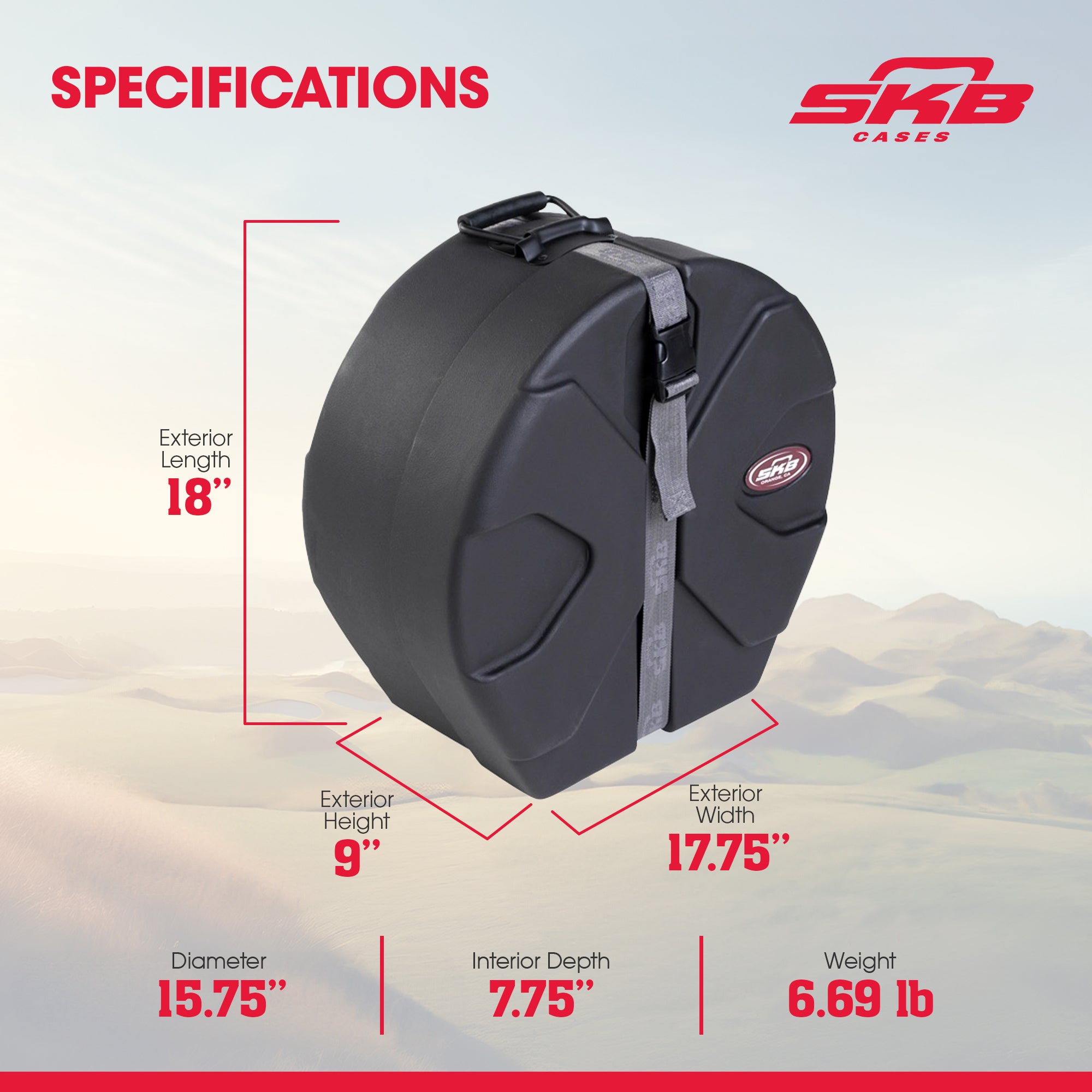 SKB 5.5" x 14" Snare Case with Padded Interior and D-Shaped Drum Design - Smart-nests