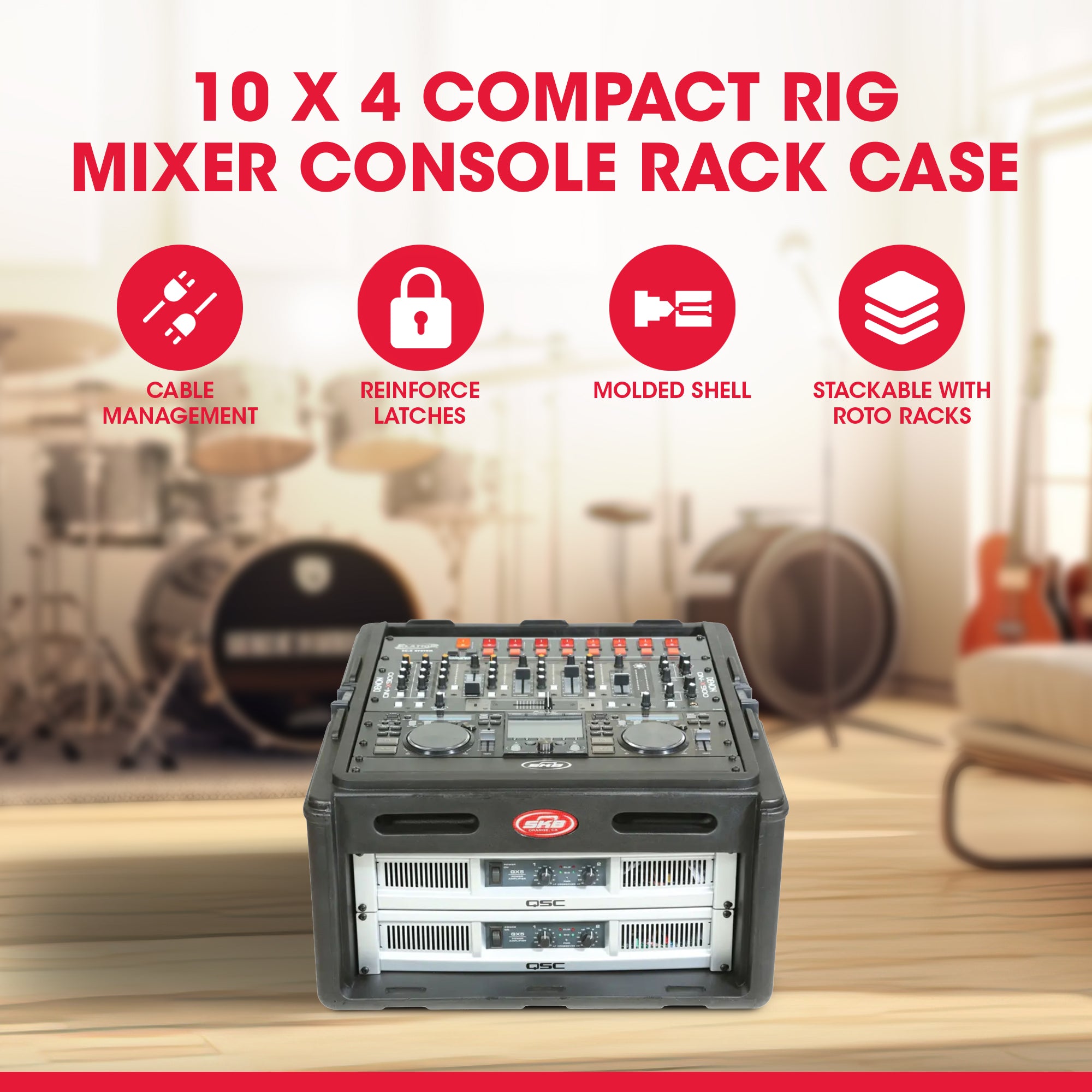 SKB Roto Rack/Mixer Console, 10U Slanted Rackmount on top, 4U Rackmount in Front - Smart-nests