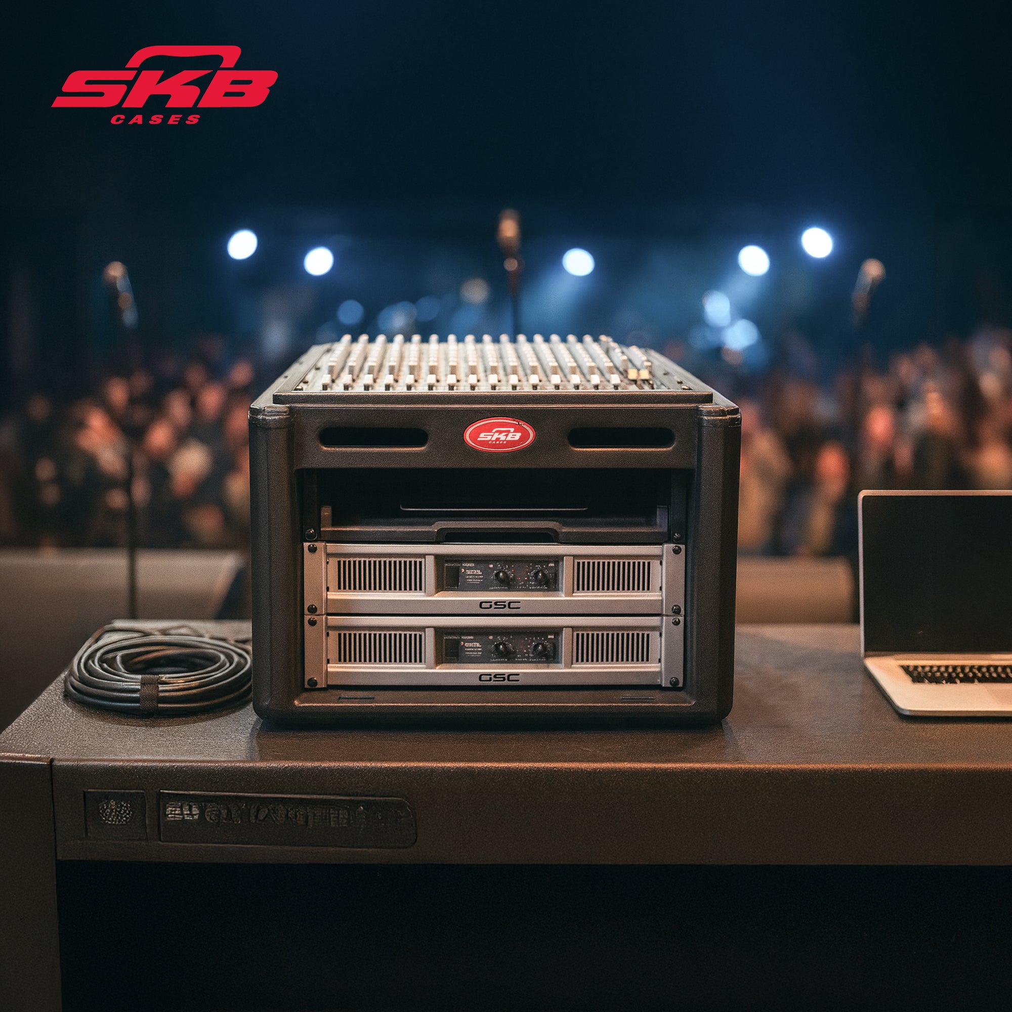 SKB Roto Rack/Mixer Console, 10U Slanted Rackmount on top, 4U Rackmount in Front - Smart-nests
