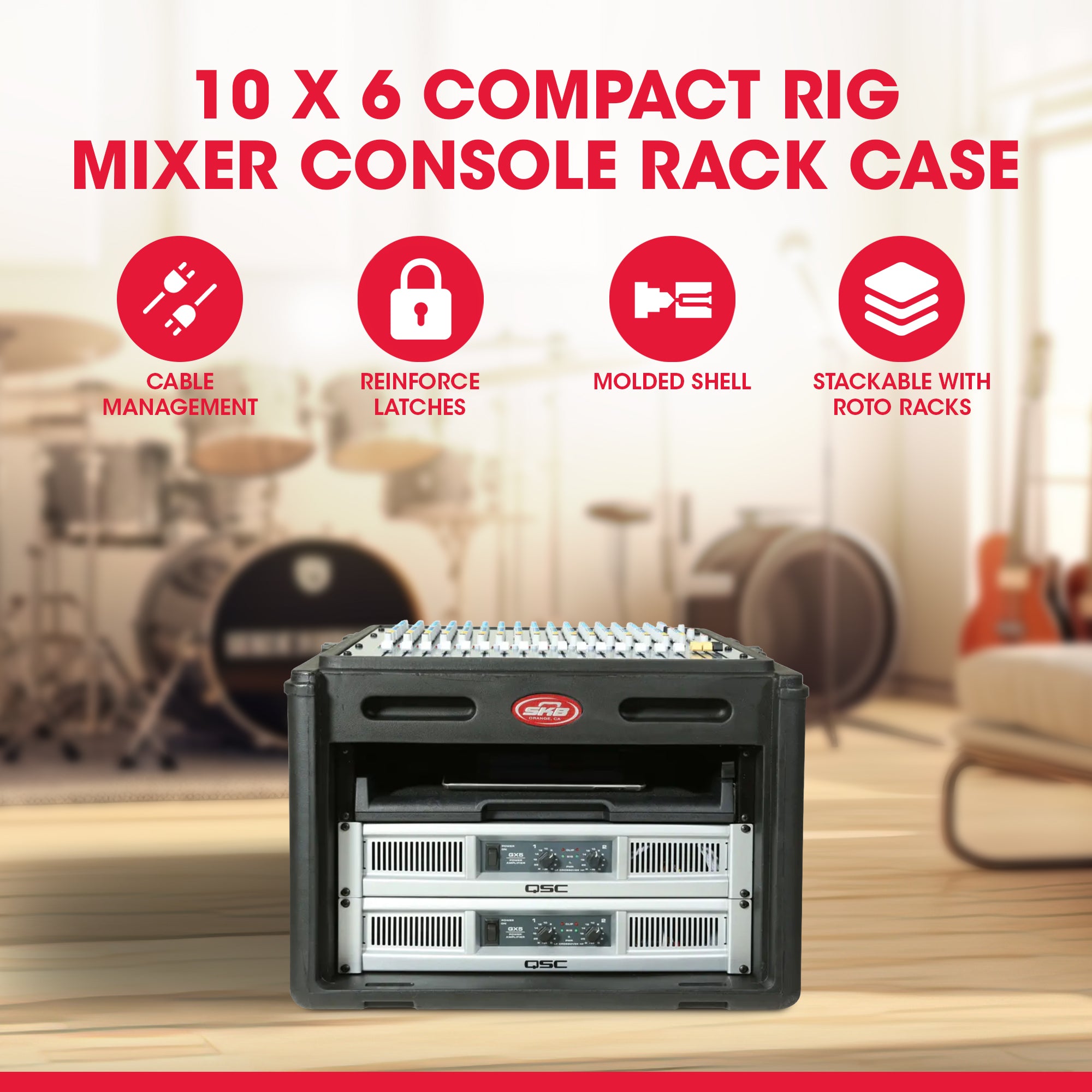 SKB Roto Rack/Mixer Console, 10U Slanted Rackmount on top, 6U Rackmount in Front - Smart-nests