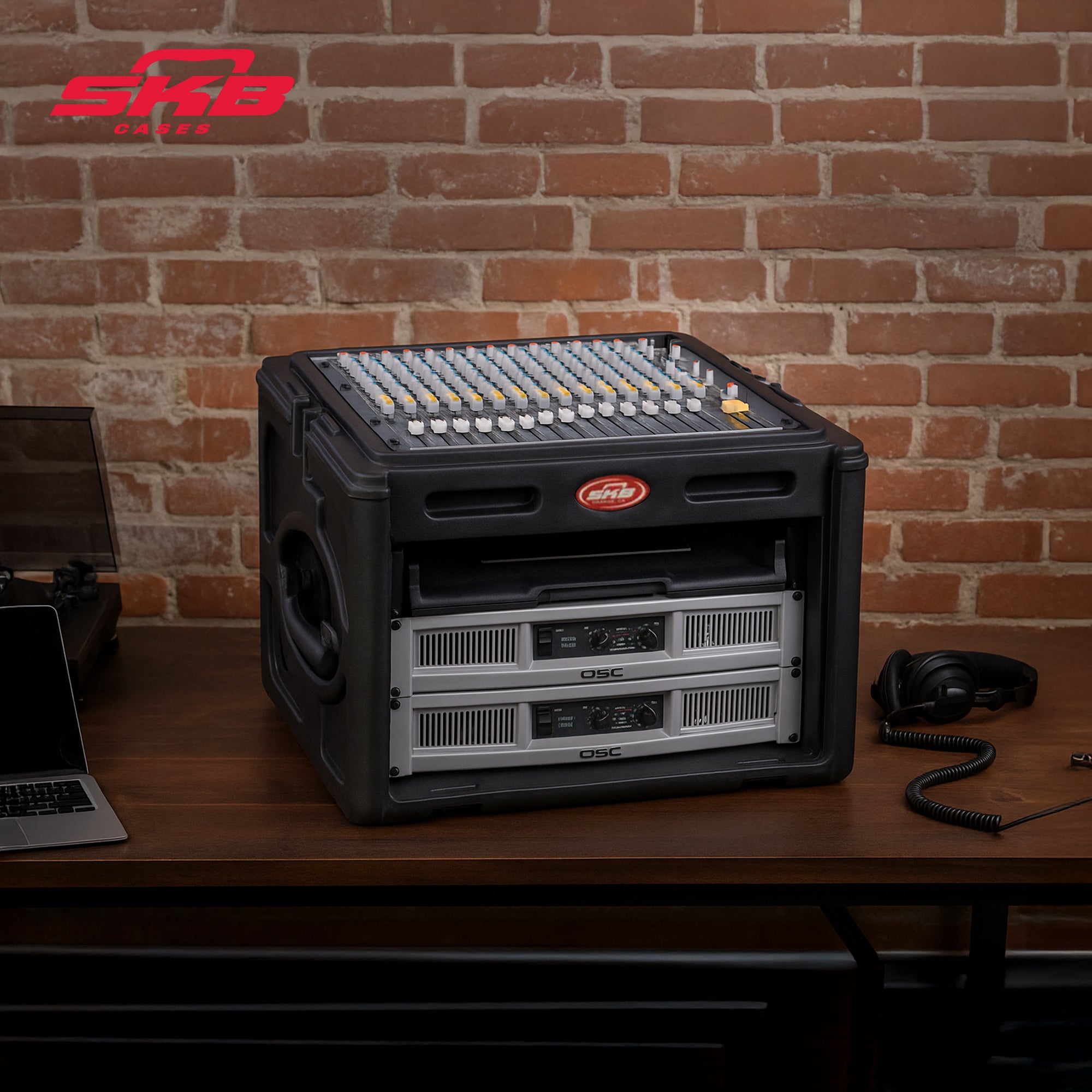 SKB Roto Rack/Mixer Console, 10U Slanted Rackmount on top, 6U Rackmount in Front - Smart-nests