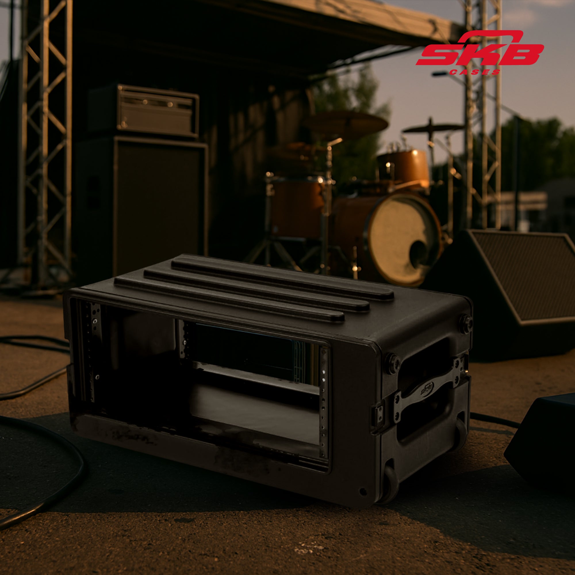 SKB 4U rSeries Shallow Rolling Rack with Integrated Back Wheels and Pull Handle - Smart-nests