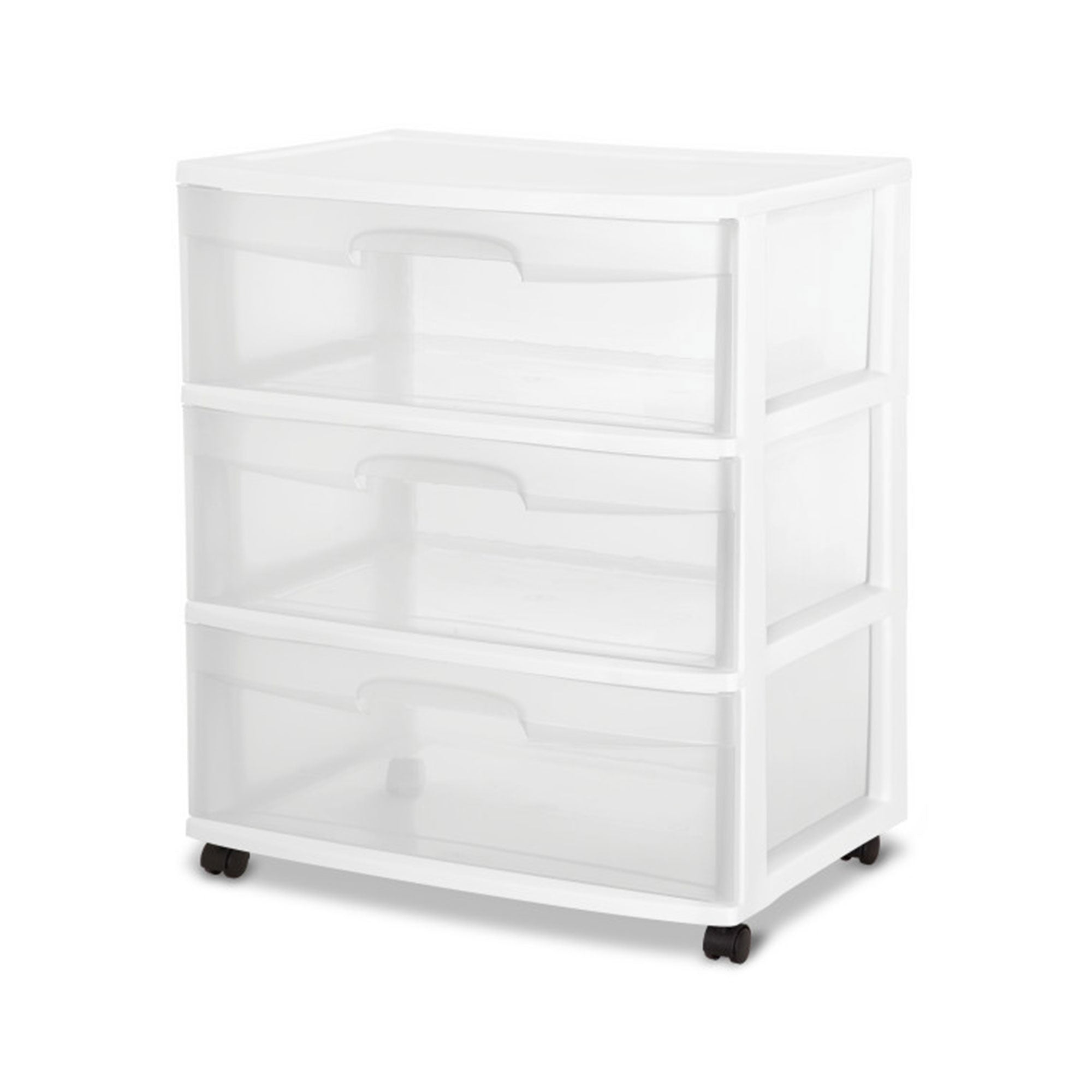 Sterilite Wide 3 Drawer Storage, Plastic Rolling Organization Cart, White Frame - Smart-nests