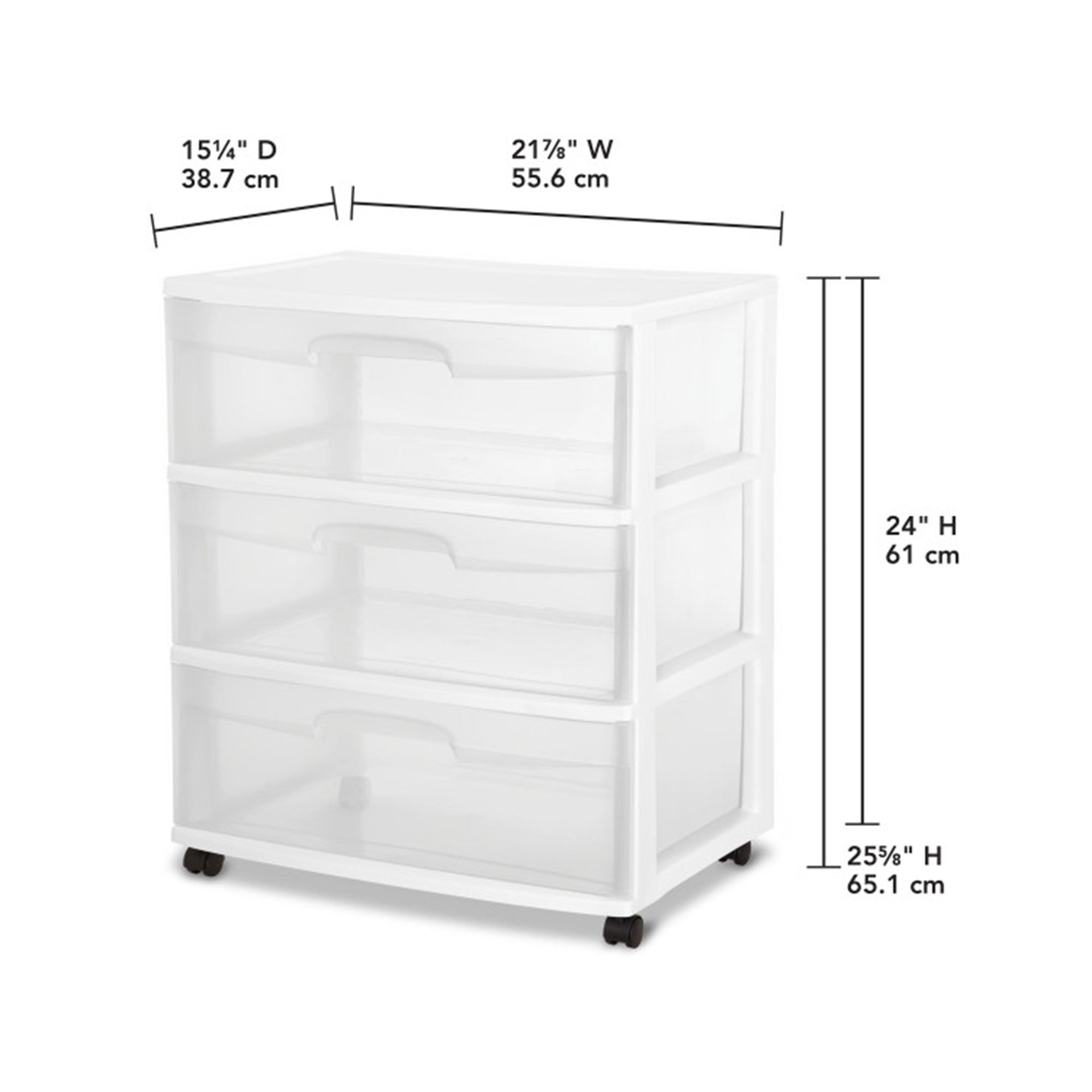 Sterilite Wide 3 Drawer Storage, Plastic Rolling Organization Cart, White Frame - Smart-nests