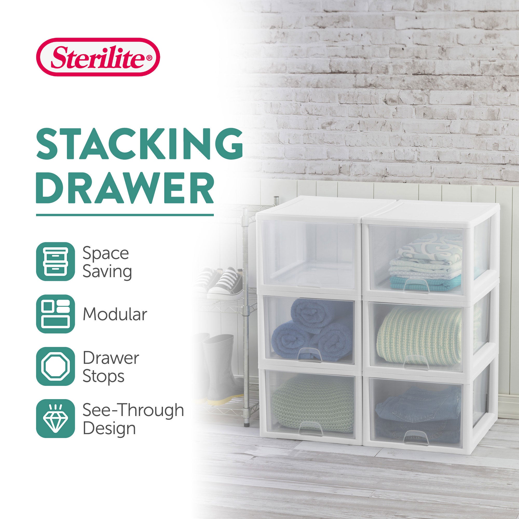 Sterilite 27 Quart Stacking Storage Drawer, Stackable Plastic Bin Drawer, 4 Pack - Smart-nests