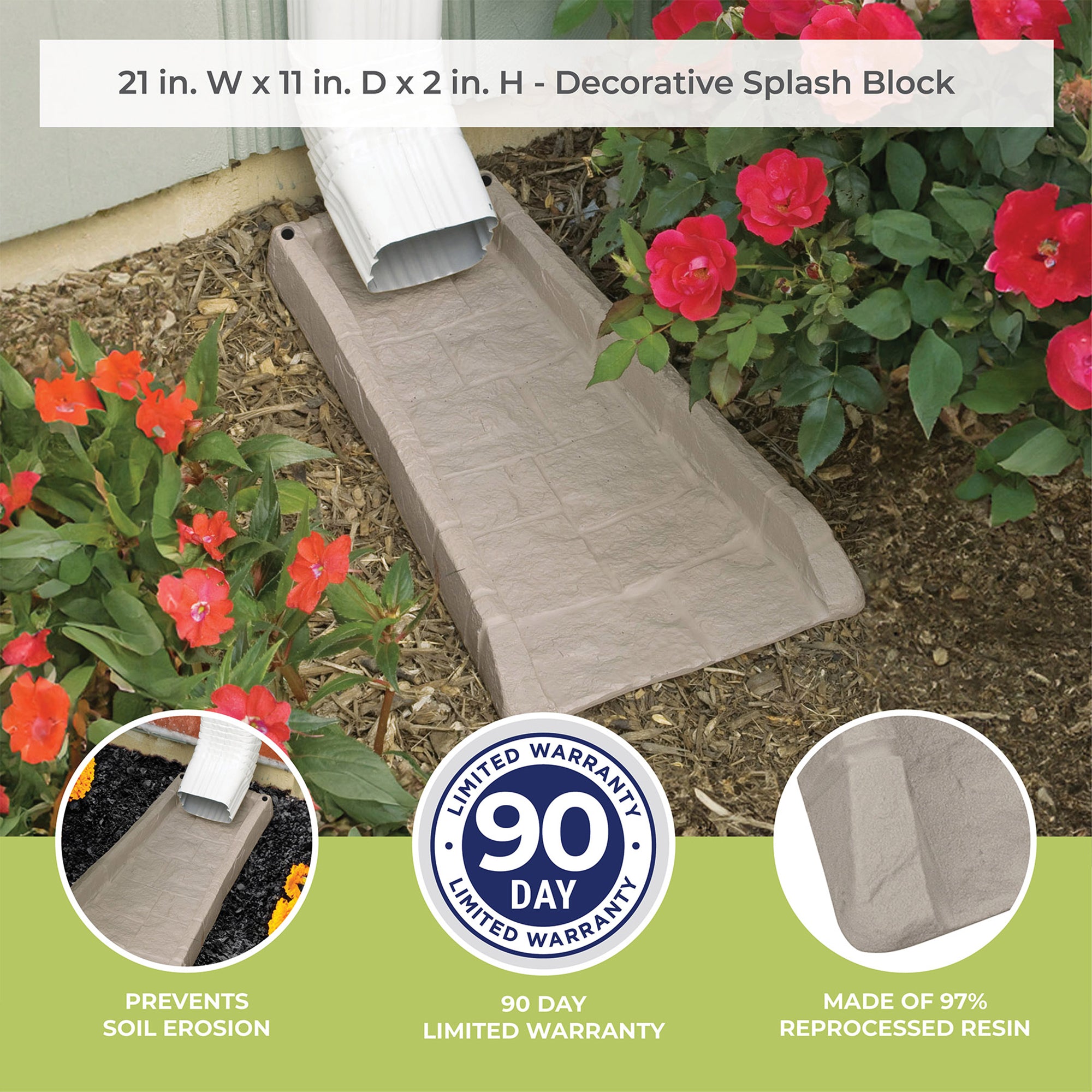Suncast SB24 Decorative Rain Gutter Downspout Garden Splash Block, Light Taupe - Smart-nests