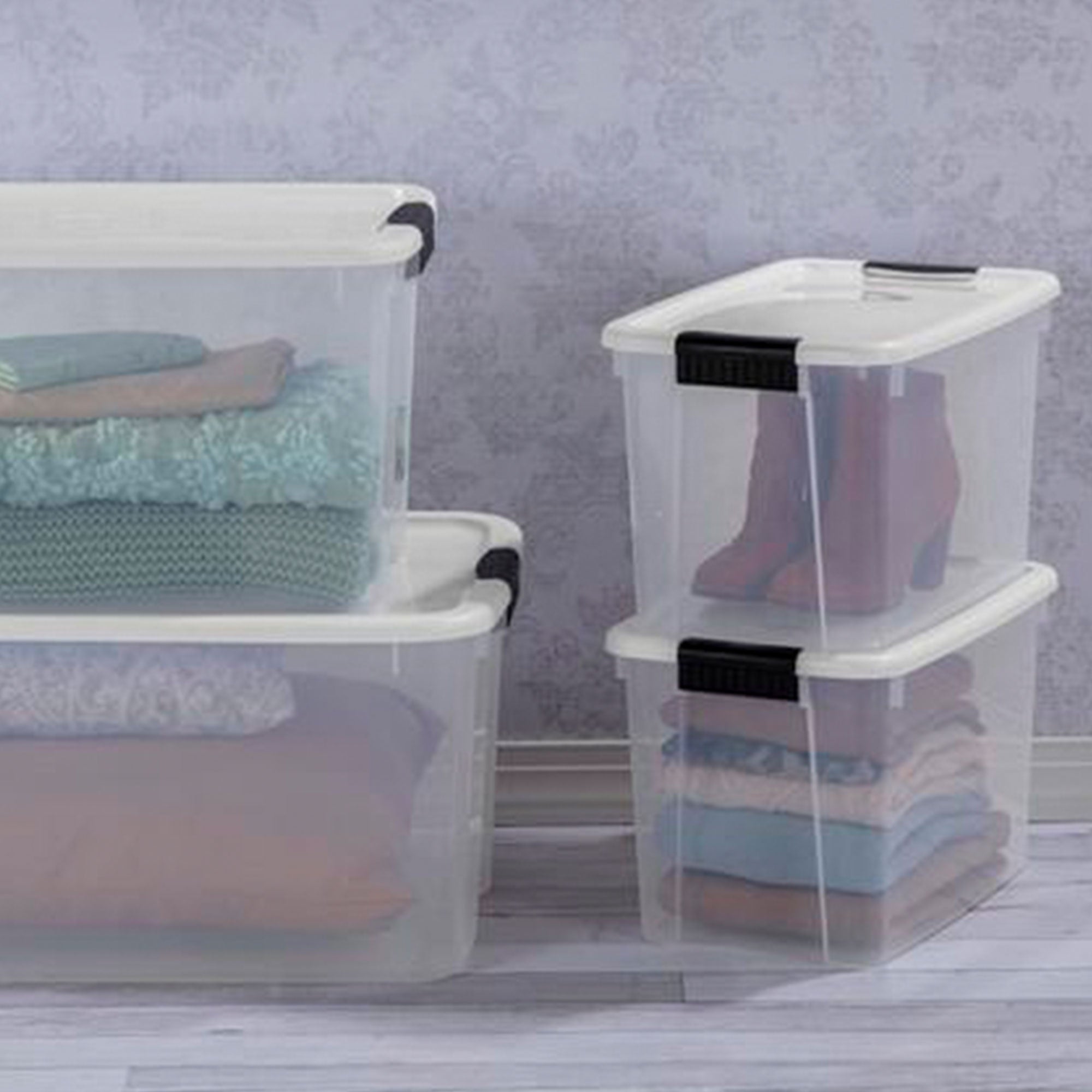 Sterilite 30 Qt Clear Plastic Stackable Storage Bin w/ Latch Lid, White (6 Pack) - Smart-nests