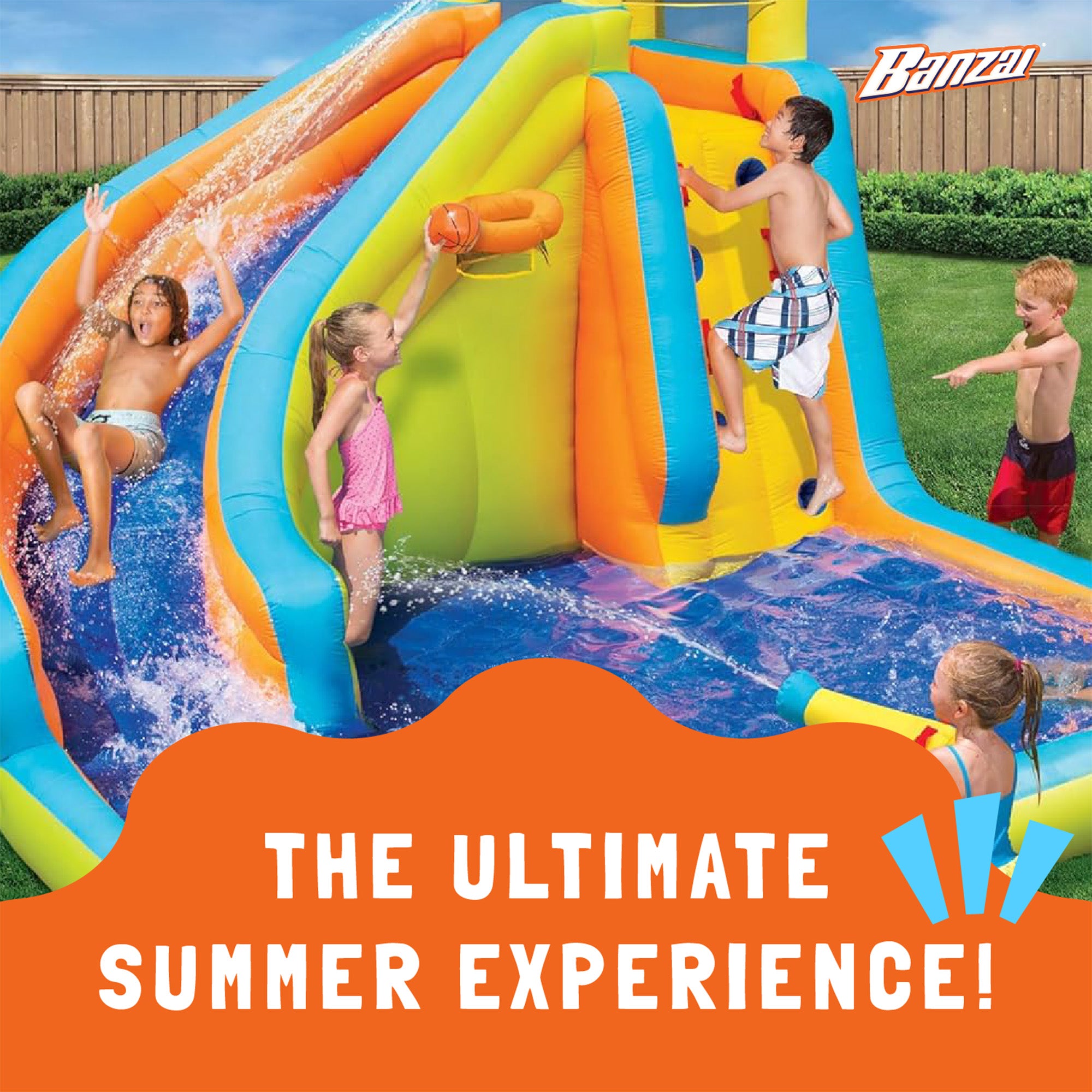 Banzai Splash 'N Blast Kids Outdoor Backyard Inflatable Water Slide Splash Park - Smart-nests