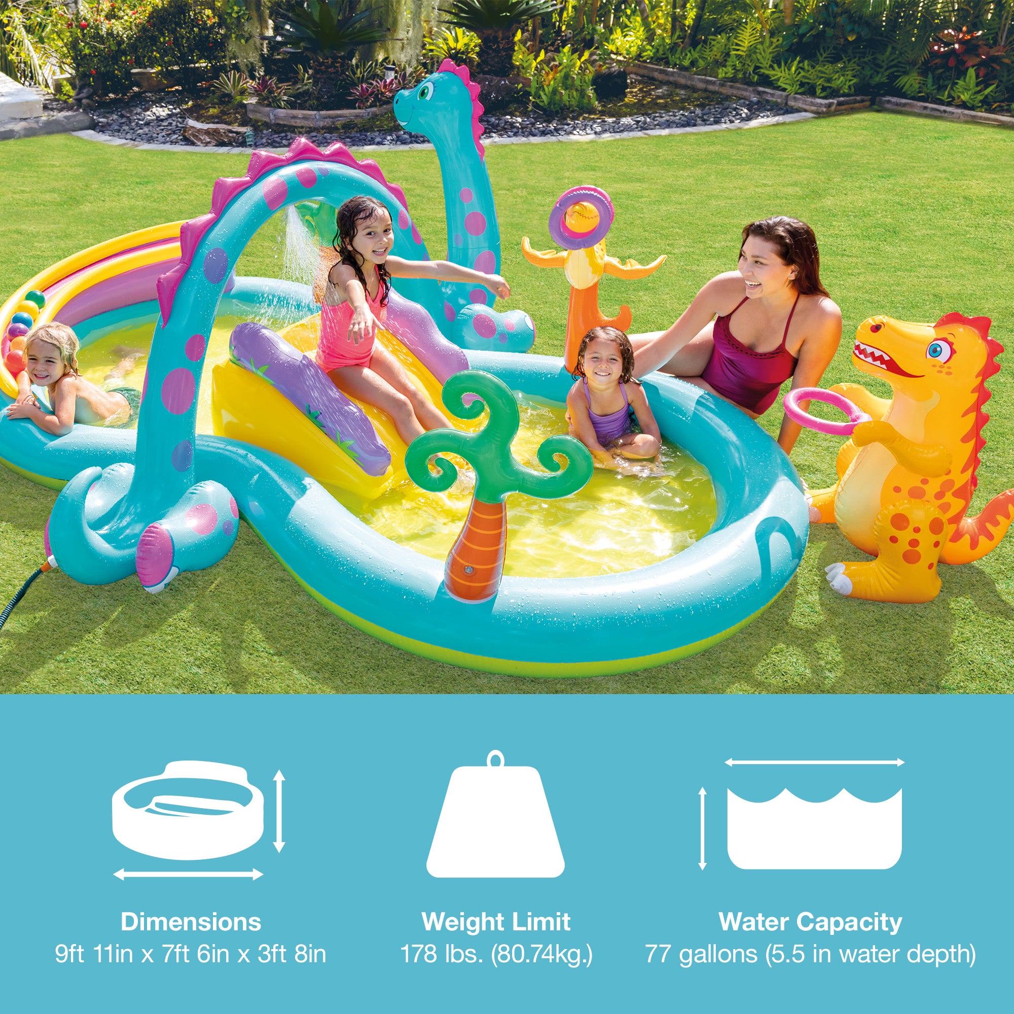Intex 11ft x 7.5ft x 44in Dinoland Play Center Kiddie Inflatable Swimming Pool - Smart-nests