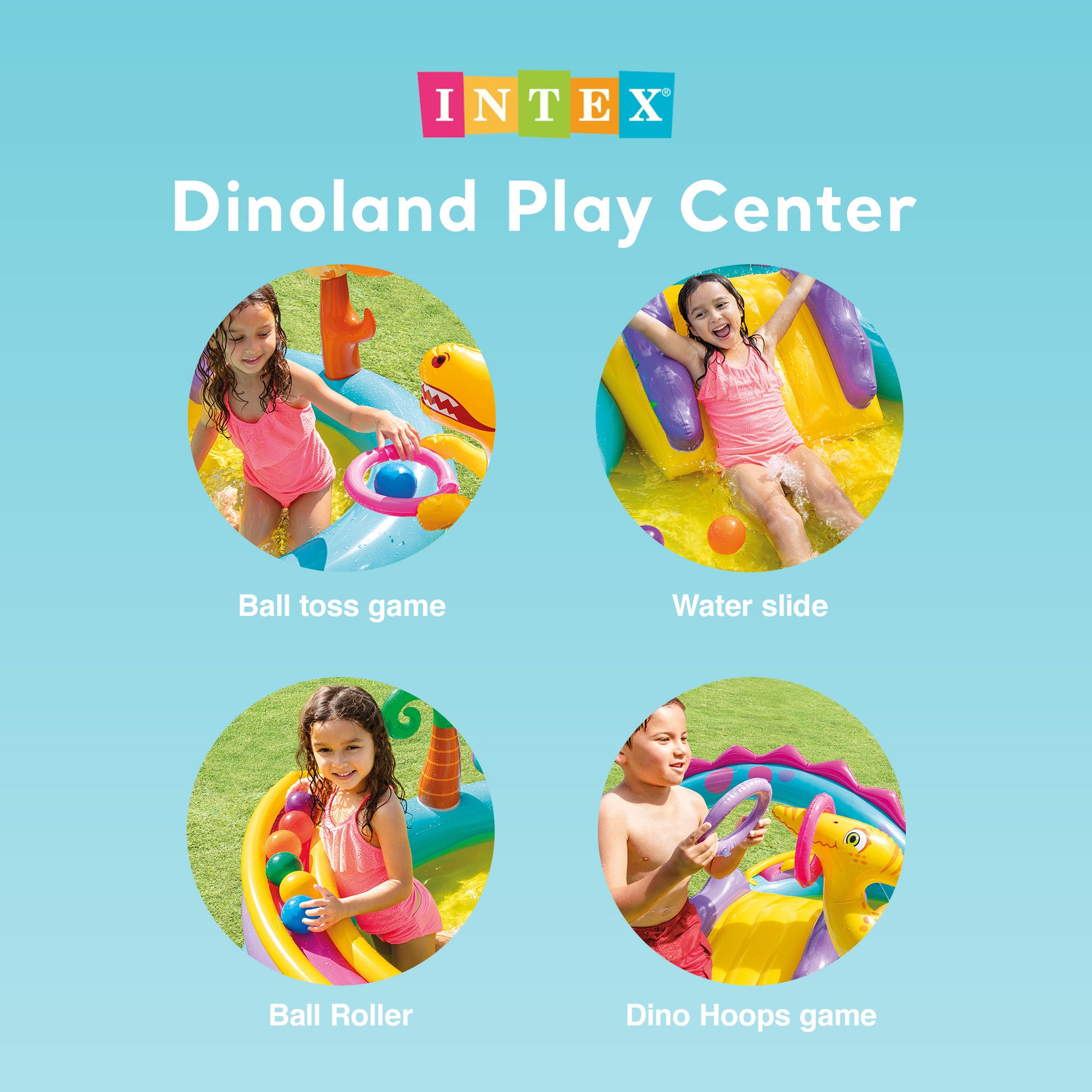 Intex 11ft x 7.5ft x 44in Dinoland Play Center Kiddie Inflatable Swimming Pool - Smart-nests