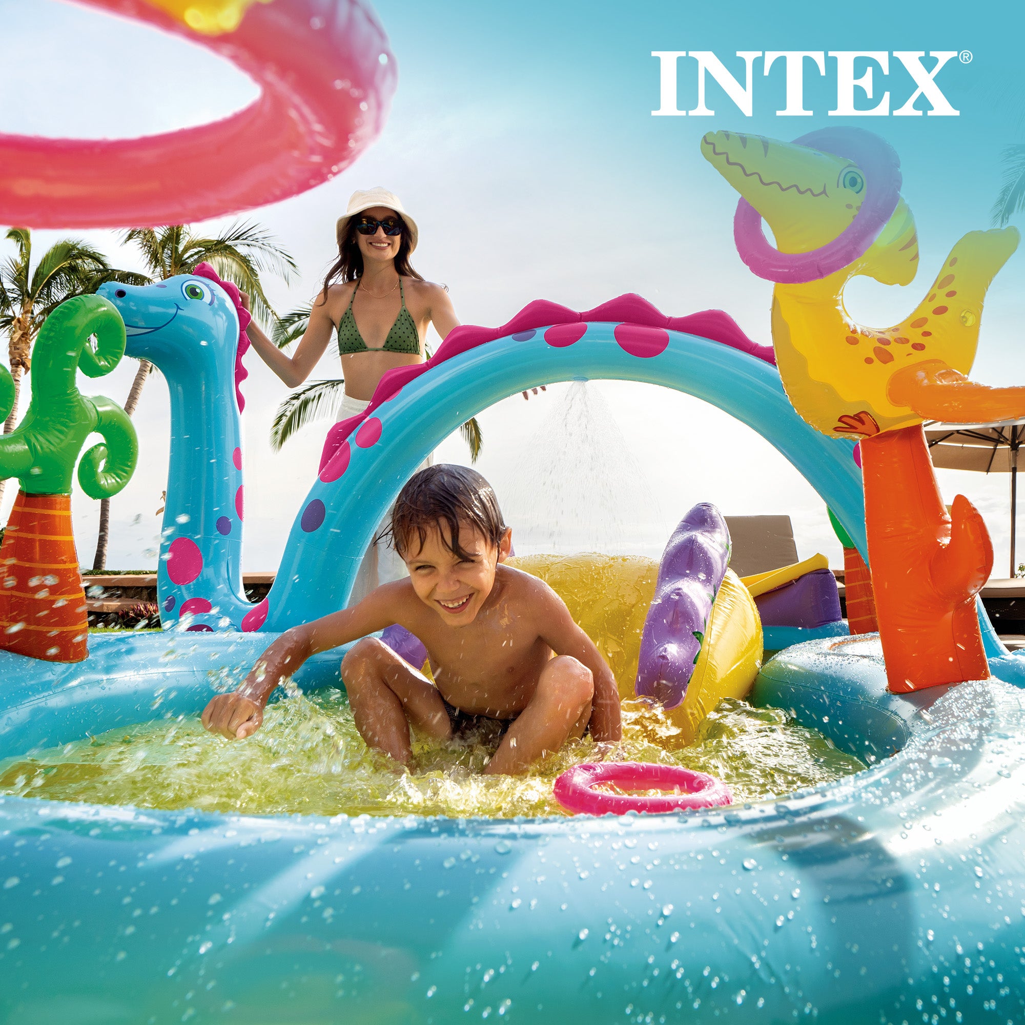 Intex 11ft x 7.5ft x 44in Dinoland Play Center Kiddie Inflatable Swimming Pool - Smart-nests