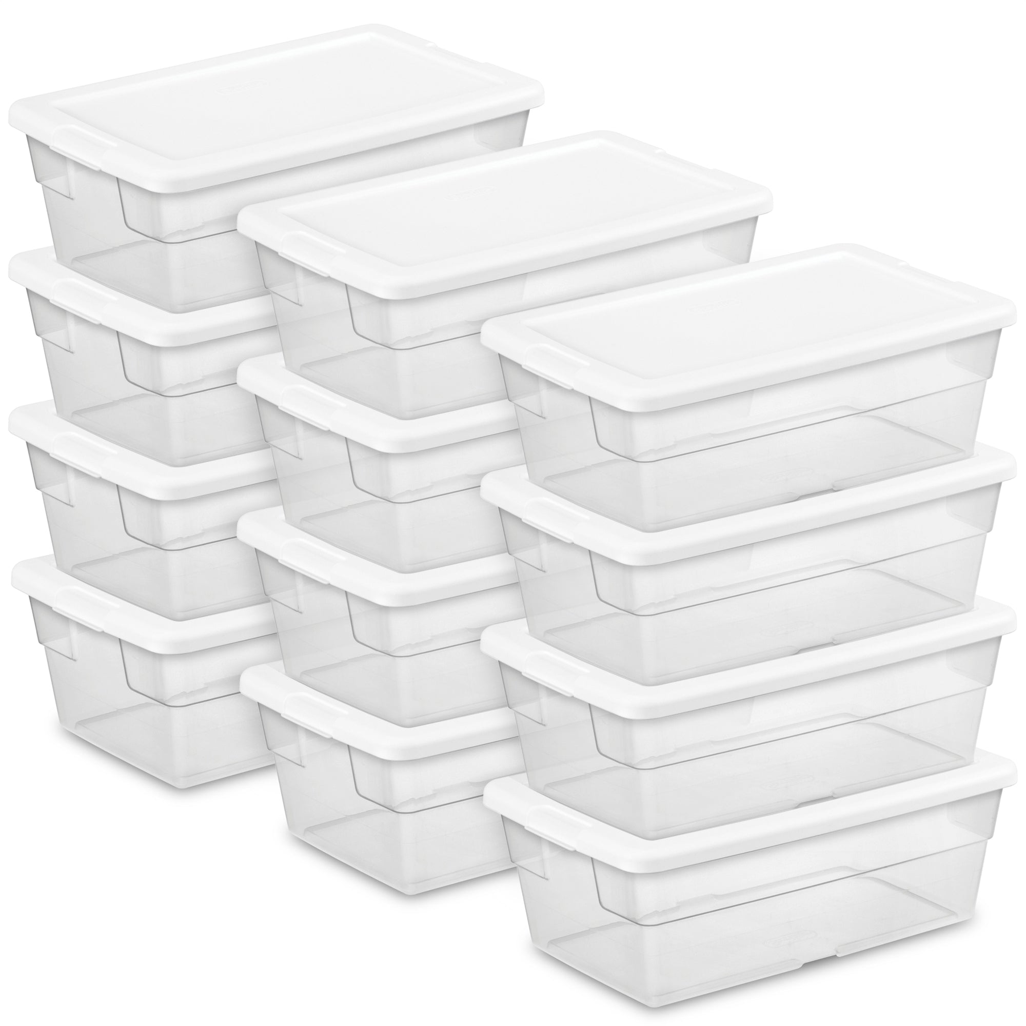 Sterilite 6 Quart Storage Box Stackable Bin with Lid, Plastic Container, 12 Pack - Smart-nests