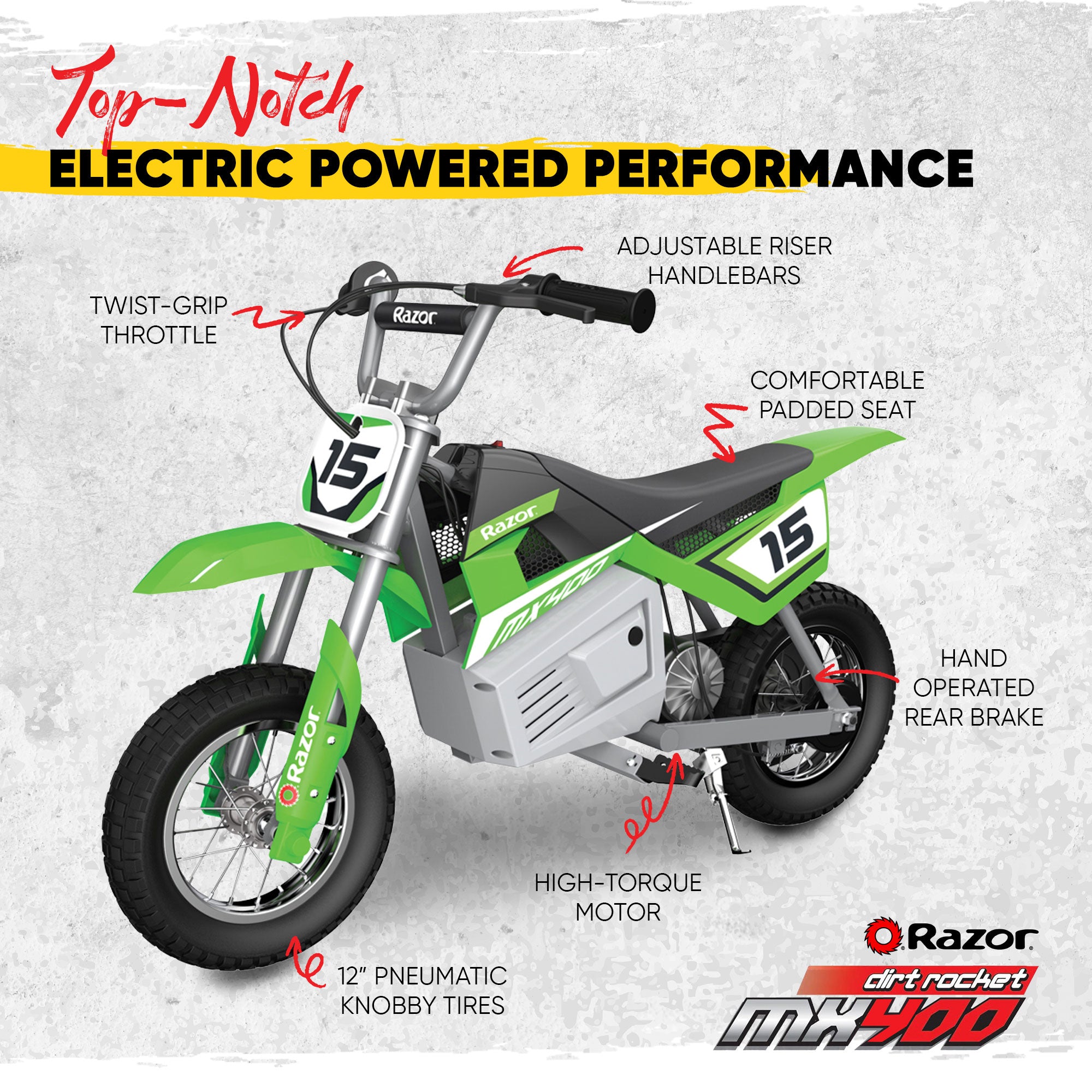 Razor MX400 Dirt Rocket 24V Electric Toy Motocross Motorcycle Dirt Bike, Green - Smart-nests
