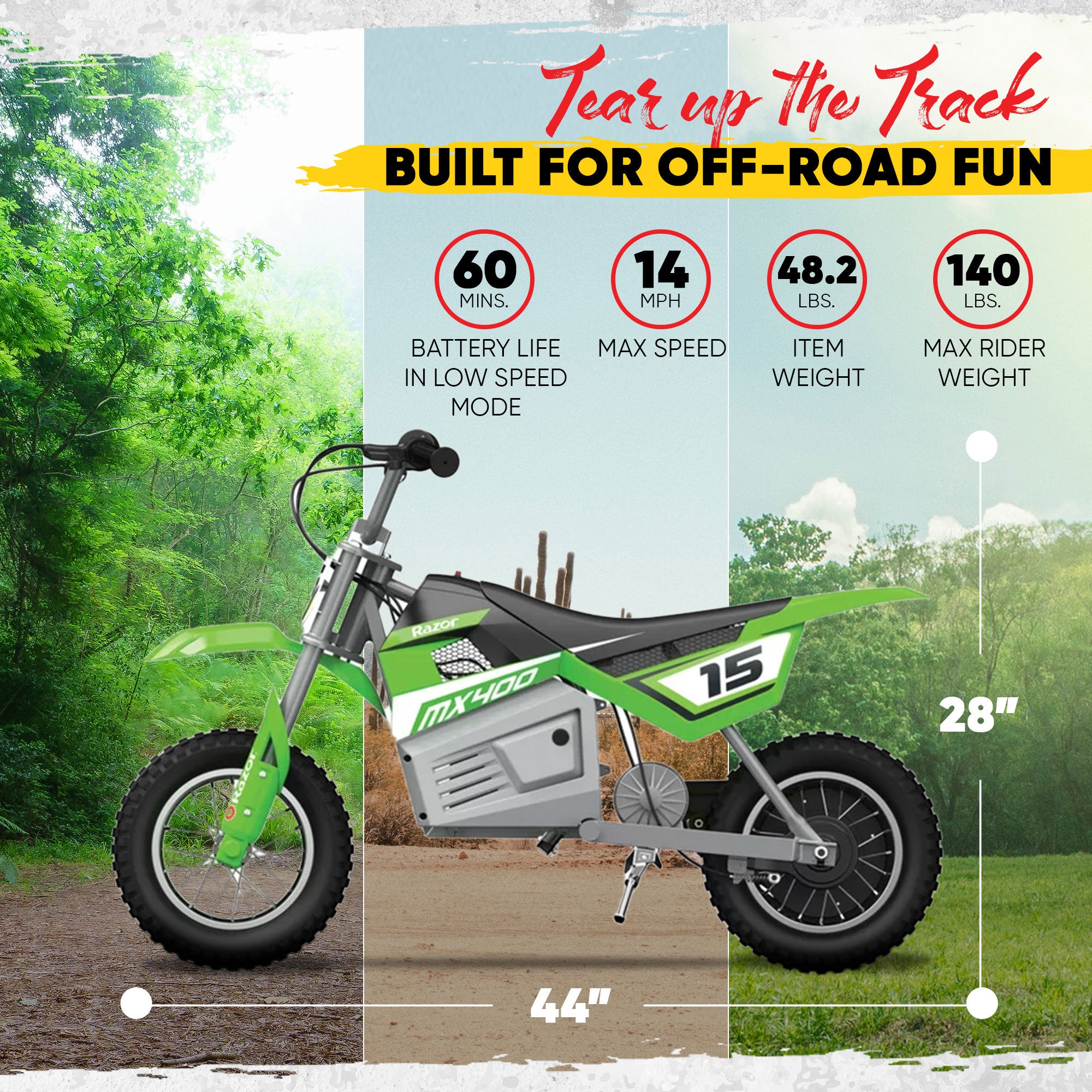 Razor MX400 Dirt Rocket 24V Electric Toy Motocross Motorcycle Dirt Bike, Green - Smart-nests