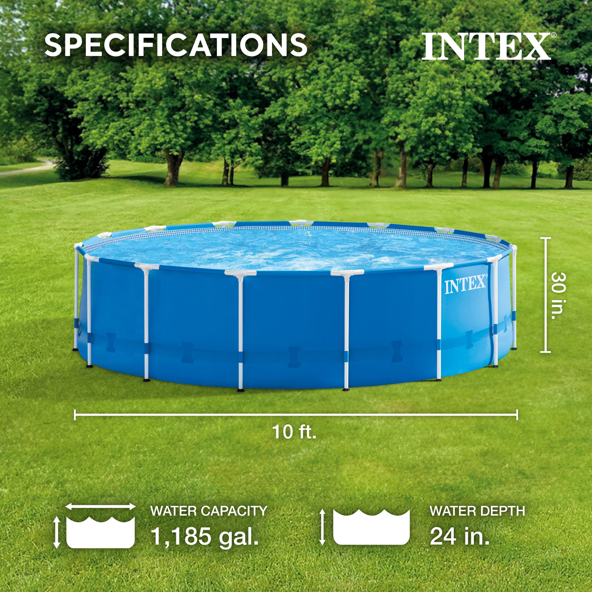INTEX Metal Frame 10' x 30" Outdoor Swimming Pool with Filter Pump and Cover - Smart-nests