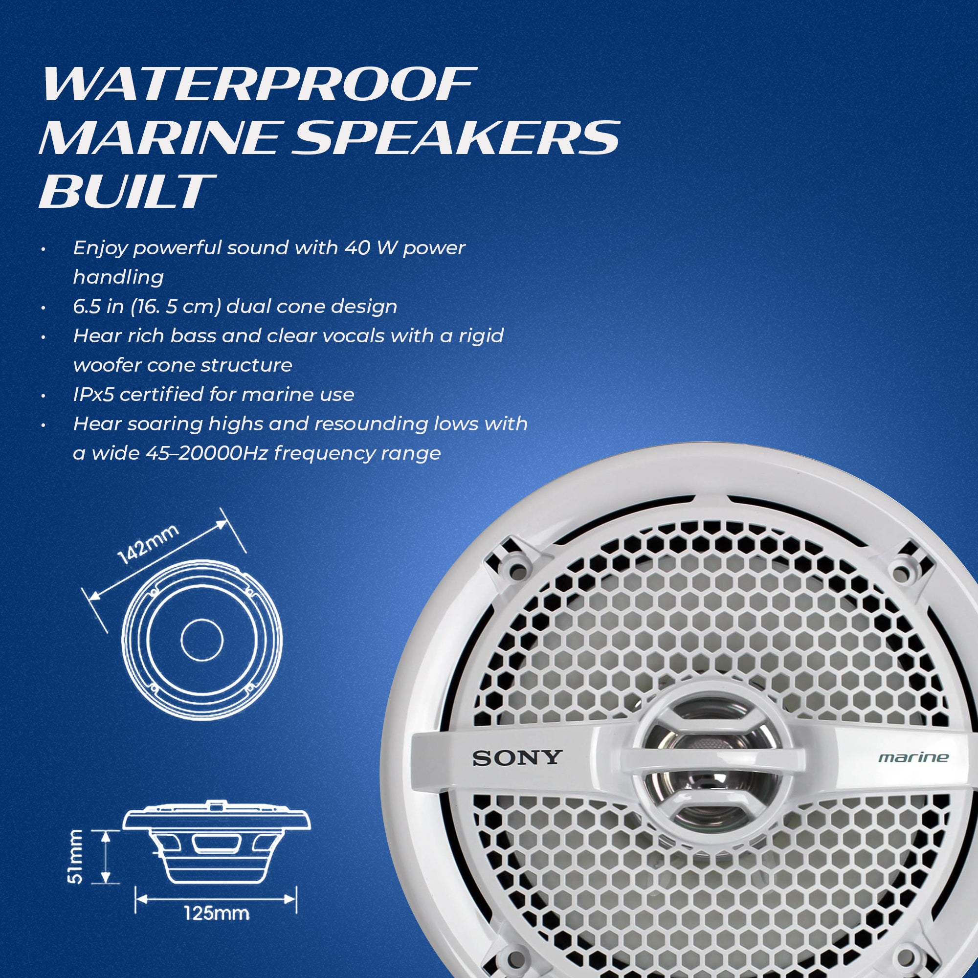 Sony XS-MP1611 6.5 Inch 140 Watt Dual Cone Design Marine Speakers Stereo White - Smart-nests