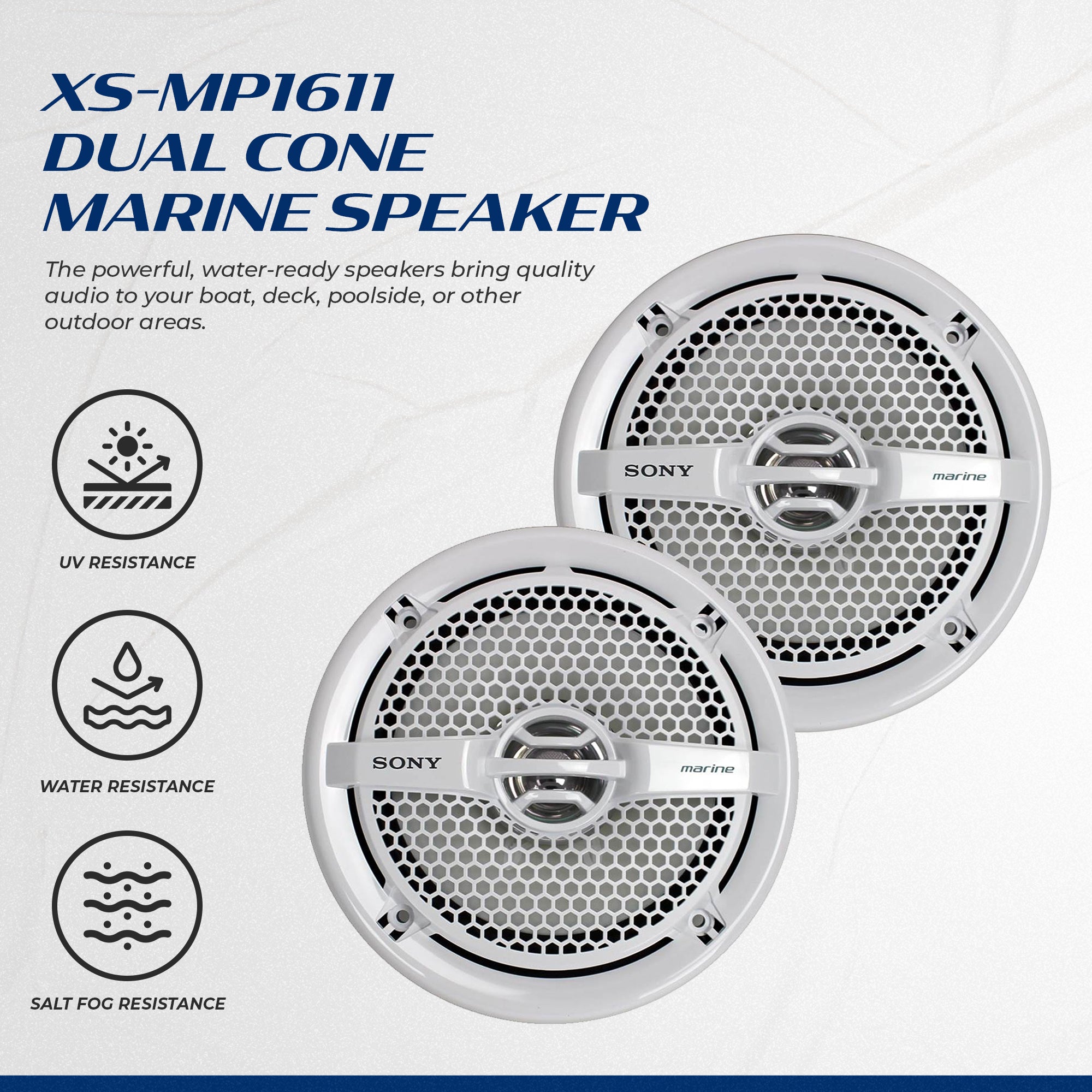 Sony XS-MP1611 6.5 Inch 140 Watt Dual Cone Design Marine Speakers Stereo White - Smart-nests