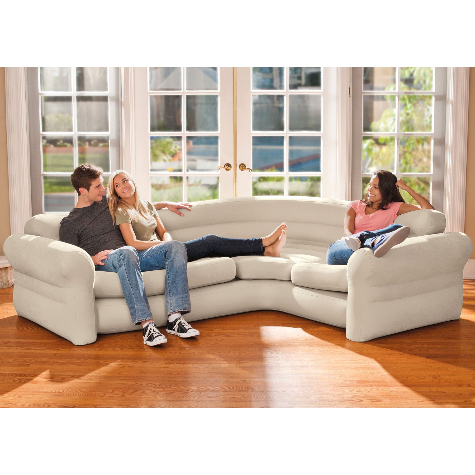Intex Inflatable Corner Living Room Air Mattress Sectional Sofa Couch, Beige - Smart-nests