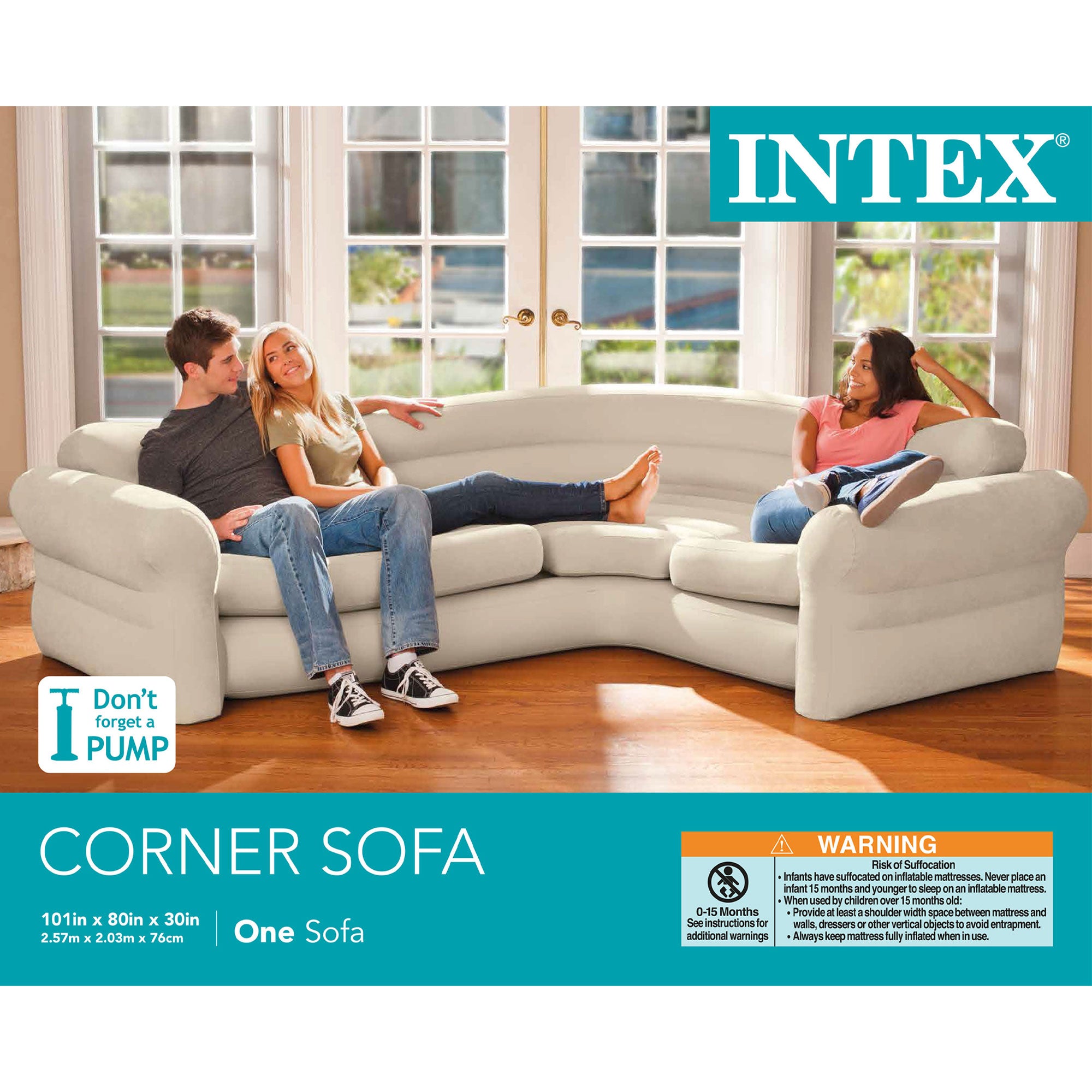 Intex Inflatable Corner Living Room Air Mattress Sectional Sofa Couch, Beige - Smart-nests