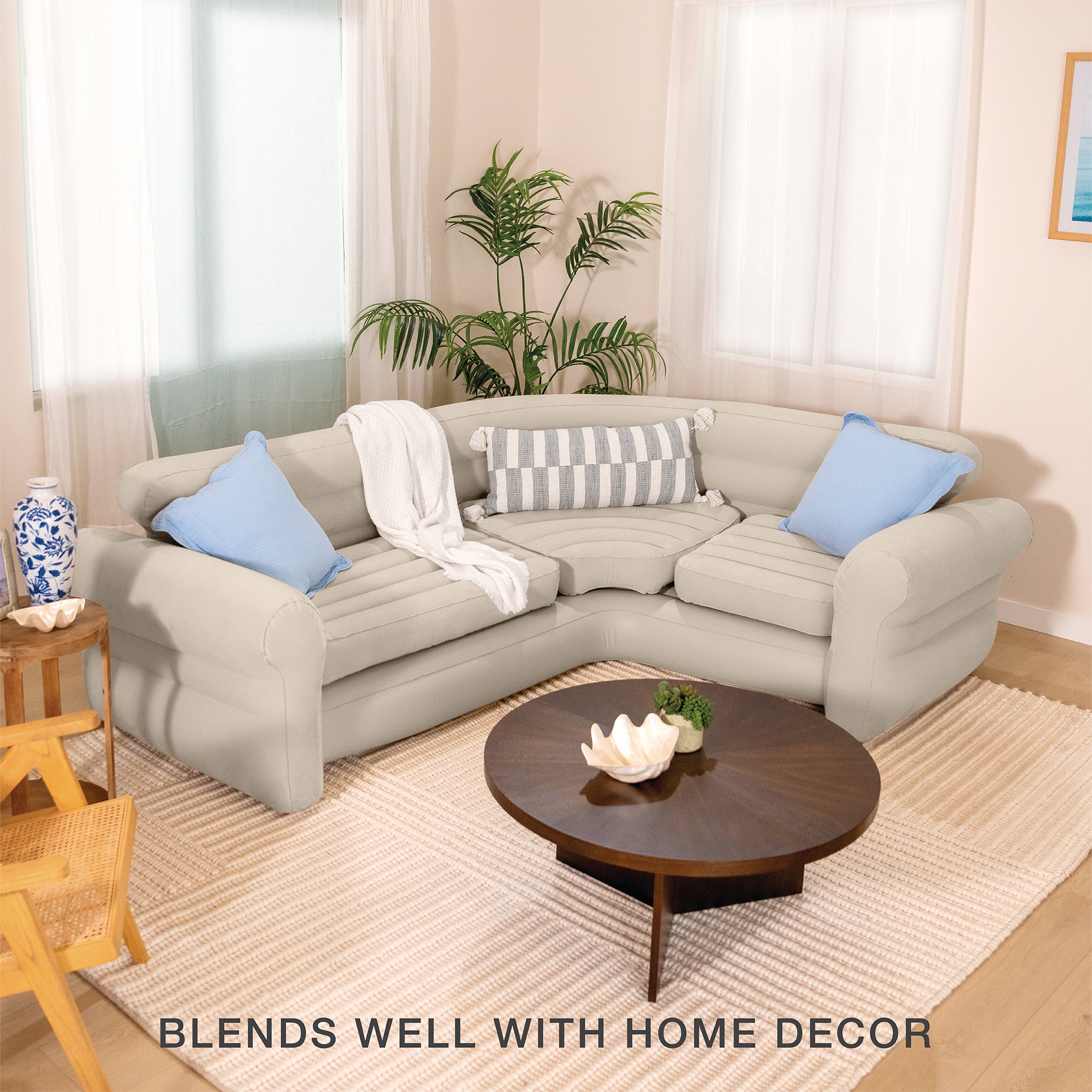 Intex Inflatable Corner Living Room Air Mattress Sectional Sofa Couch, Beige - Smart-nests