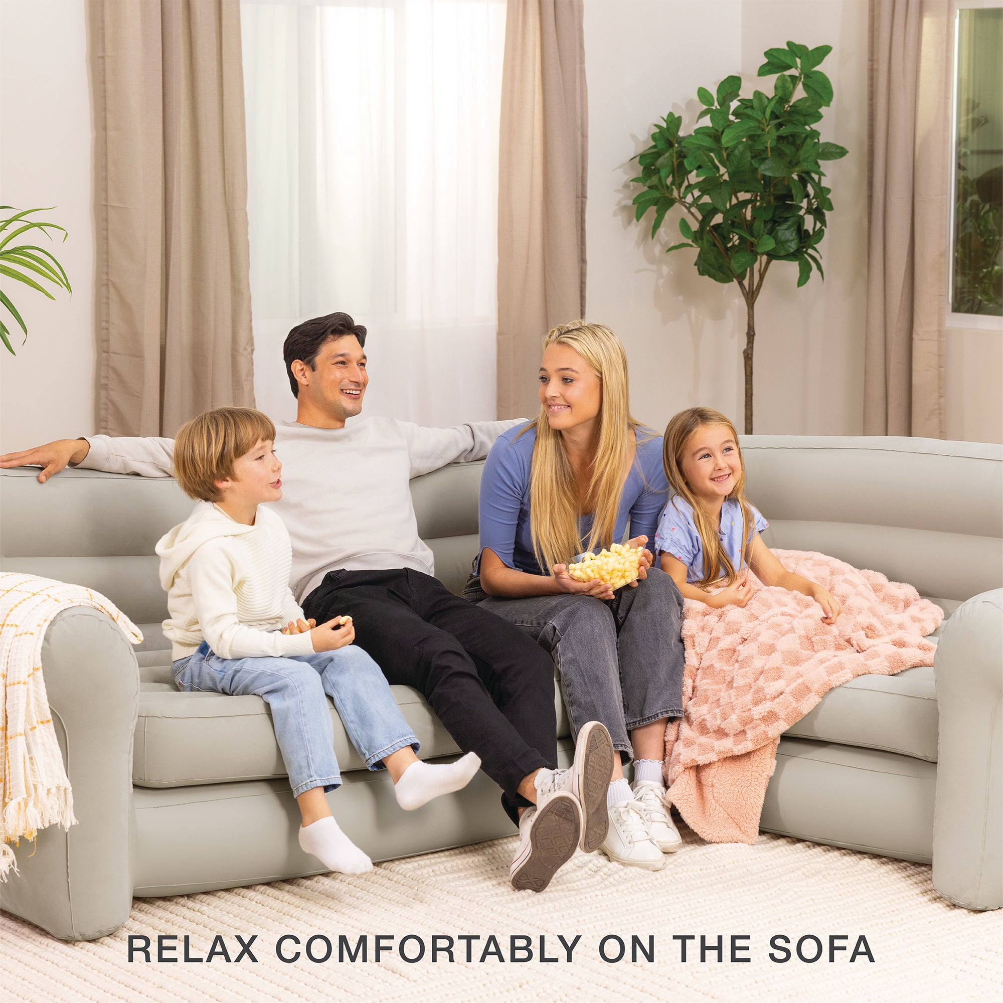 Intex Inflatable Corner Living Room Air Mattress Sectional Sofa Couch, Beige - Smart-nests