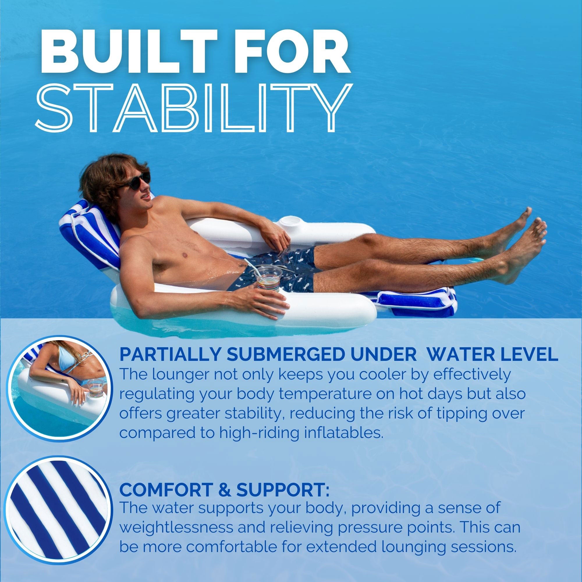 Swimline SunChaser Padded Floating Luxury Pool Lounge Sling Chair, Blue/White - Smart-nests
