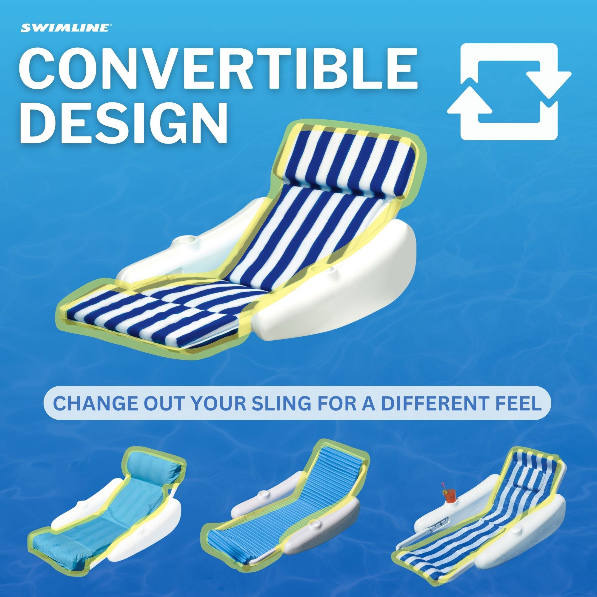 Swimline SunChaser Padded Floating Luxury Pool Lounge Sling Chair, Blue/White - Smart-nests