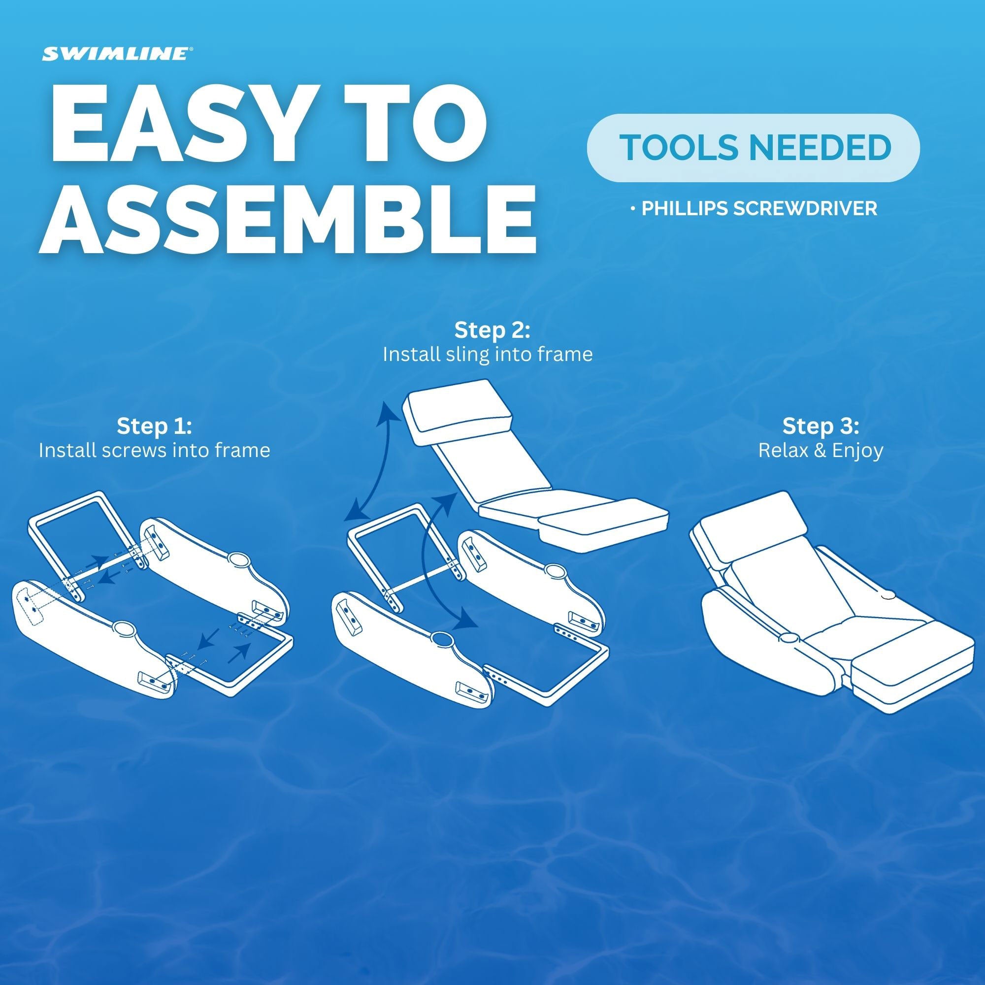Swimline SunChaser Padded Floating Luxury Pool Lounge Sling Chair, Blue/White - Smart-nests