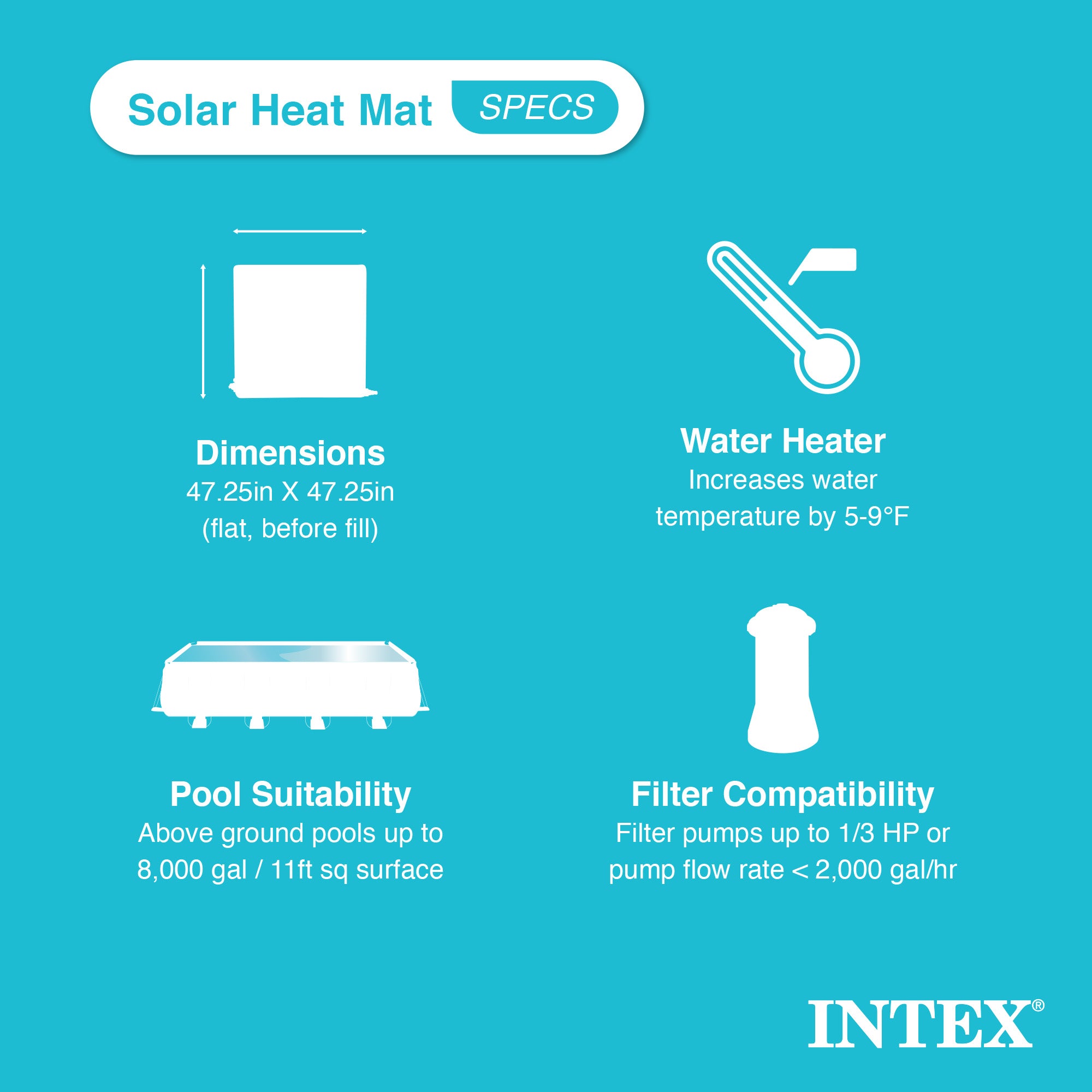 Intex Solar Water Heater Mat for 8,000 Gallon Above Ground Swimming Pool, Black - Smart-nests