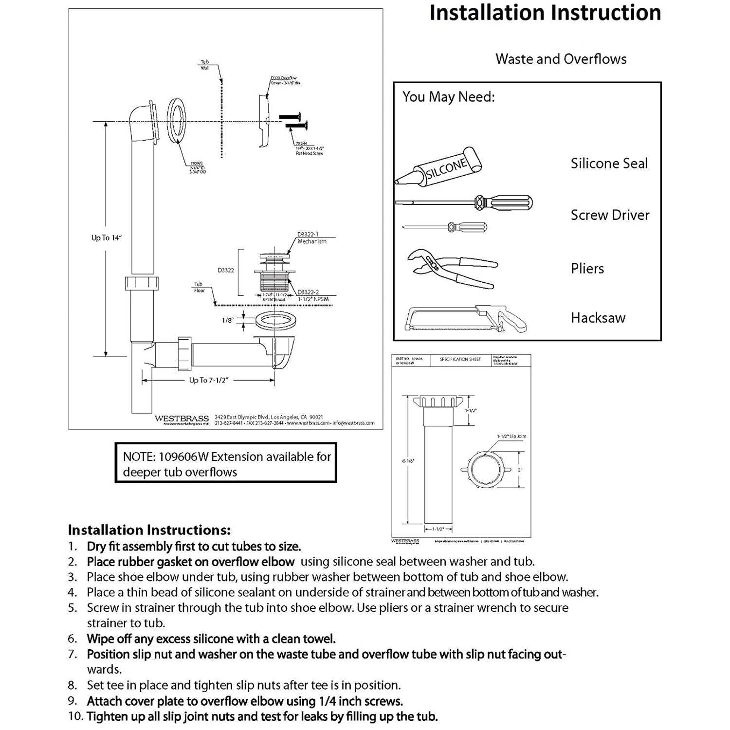 Westbrass Y593144-12 1.5 Inch Tip Toe Bath Waste Drain Kit, Bronze (1 Pack) - Smart-nests