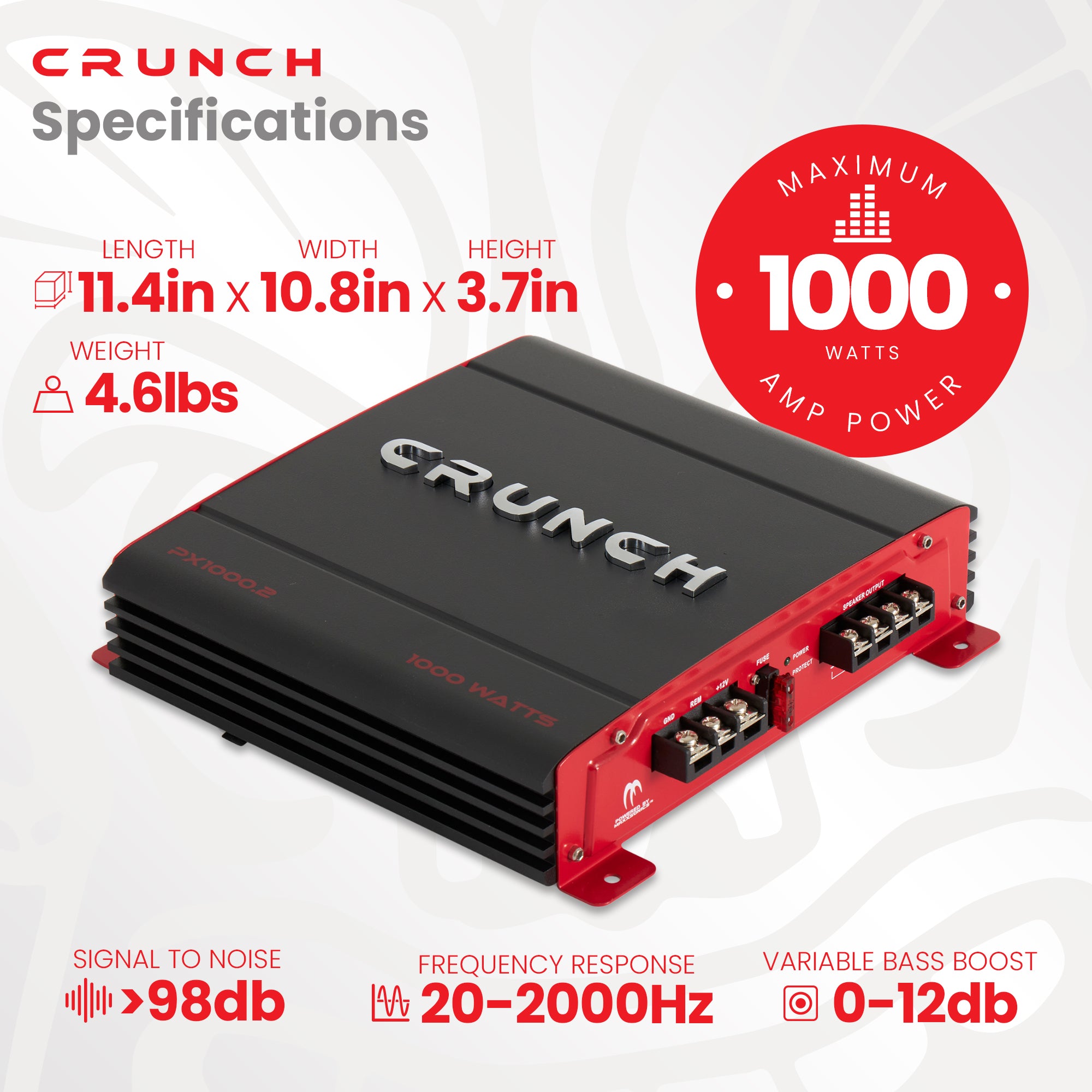Crunch 2 Channel 1000 Watt Amp A/B Class Car Audio Stereo Amplifier | PX-1000.2 - Smart-nests