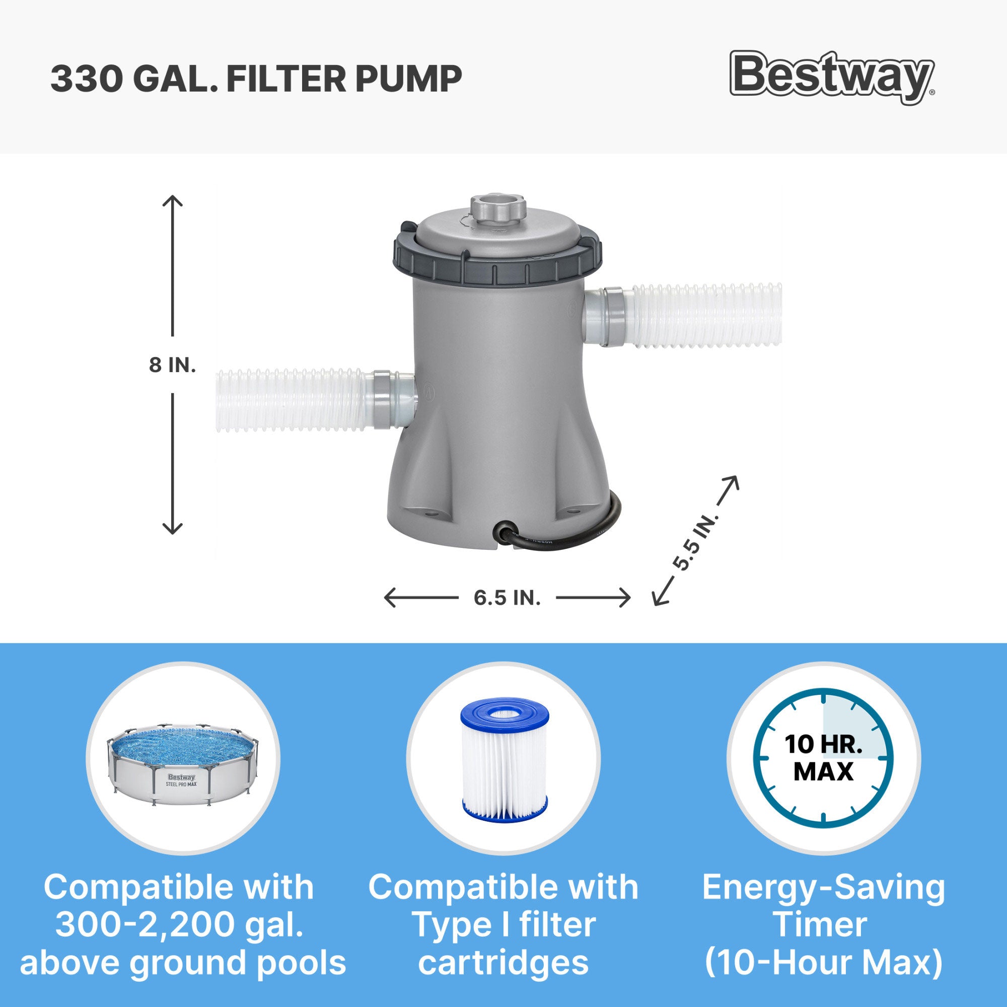 Bestway Steel Pro MAX 10'x30" Round Above Ground Outdoor Swimming Pool with Pump - Smart-nests